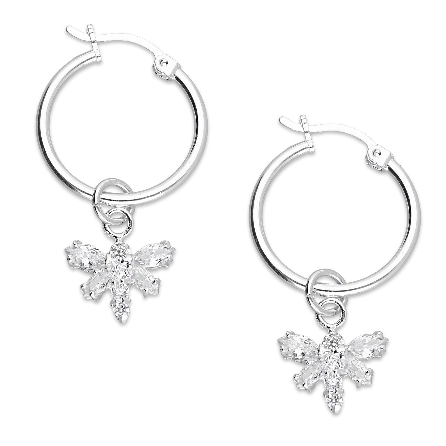 LPYAL013 Arracada Lisa con Colgante 19 mm Libélula Blanca en Plata .925 5465072482