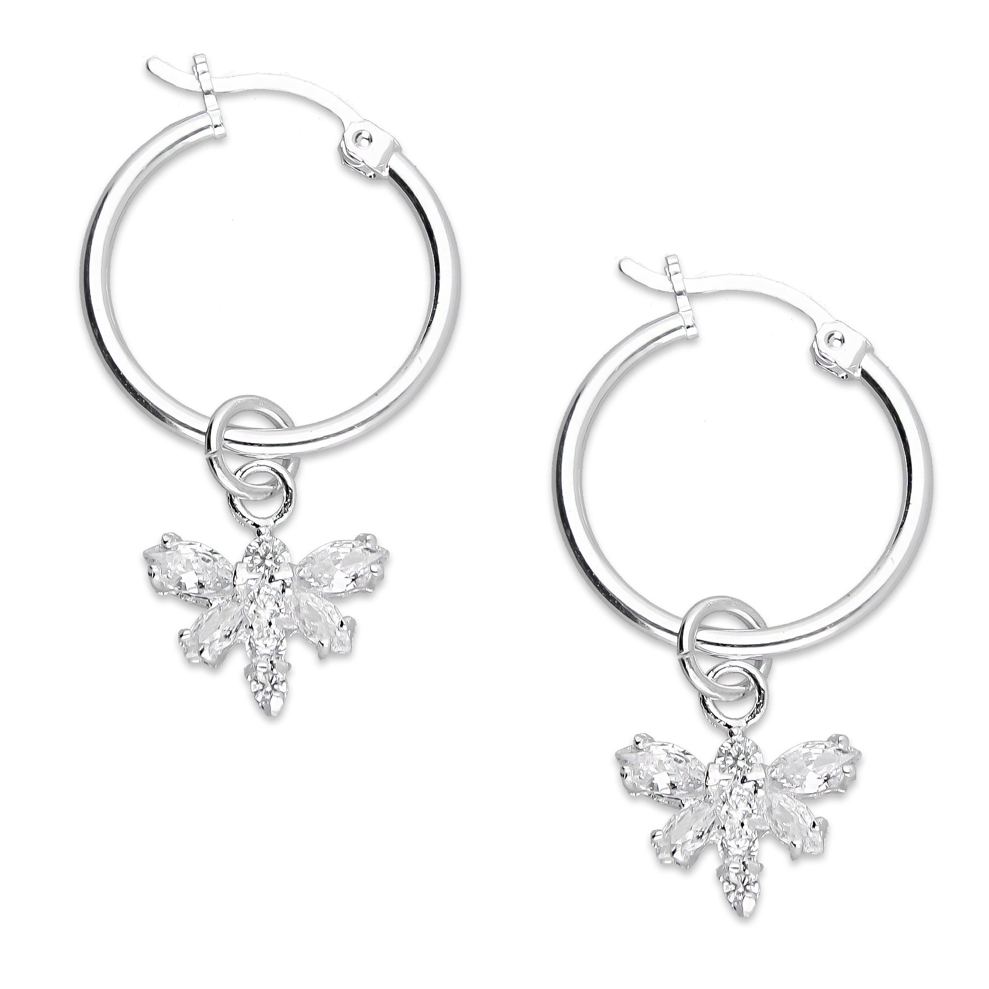 LPYAL013 Arracada Lisa con Colgante 19 mm Libélula Blanca en Plata .925 5465072482