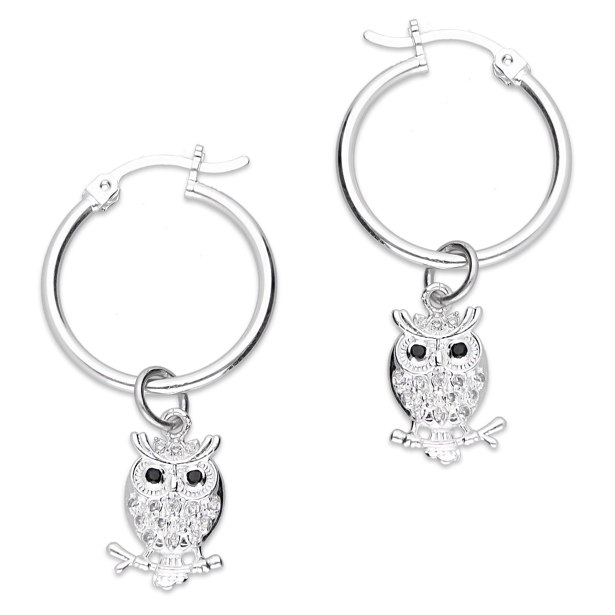 LPYAL014 Arracada Lisa con Colgante 19 mm Búho con Zirconias en Plata .925 5465110712