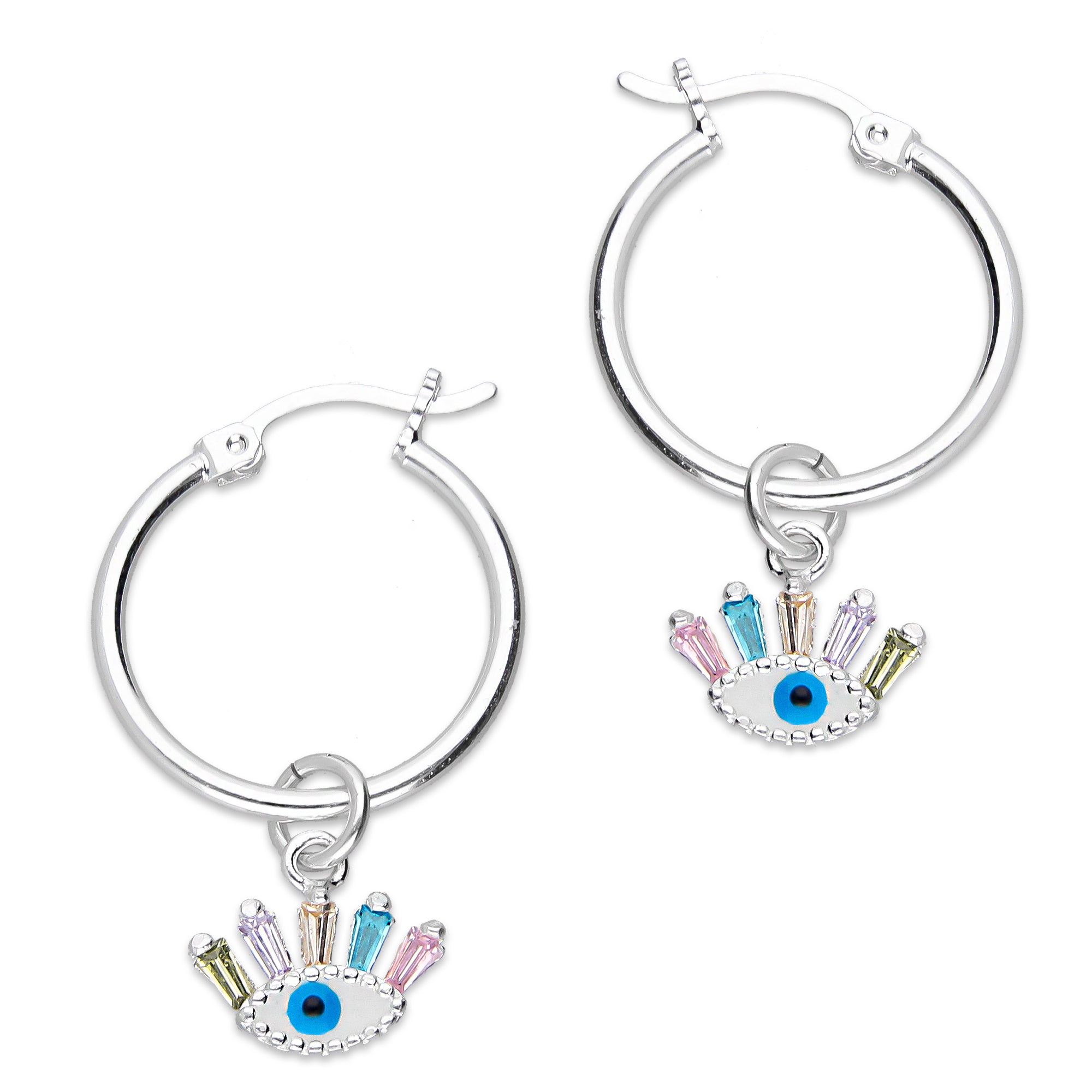 LPYAL016 Arracada Lisa con Colgante 19 mm Ojito Pestañas Multicolor en Plata .925 5465110714