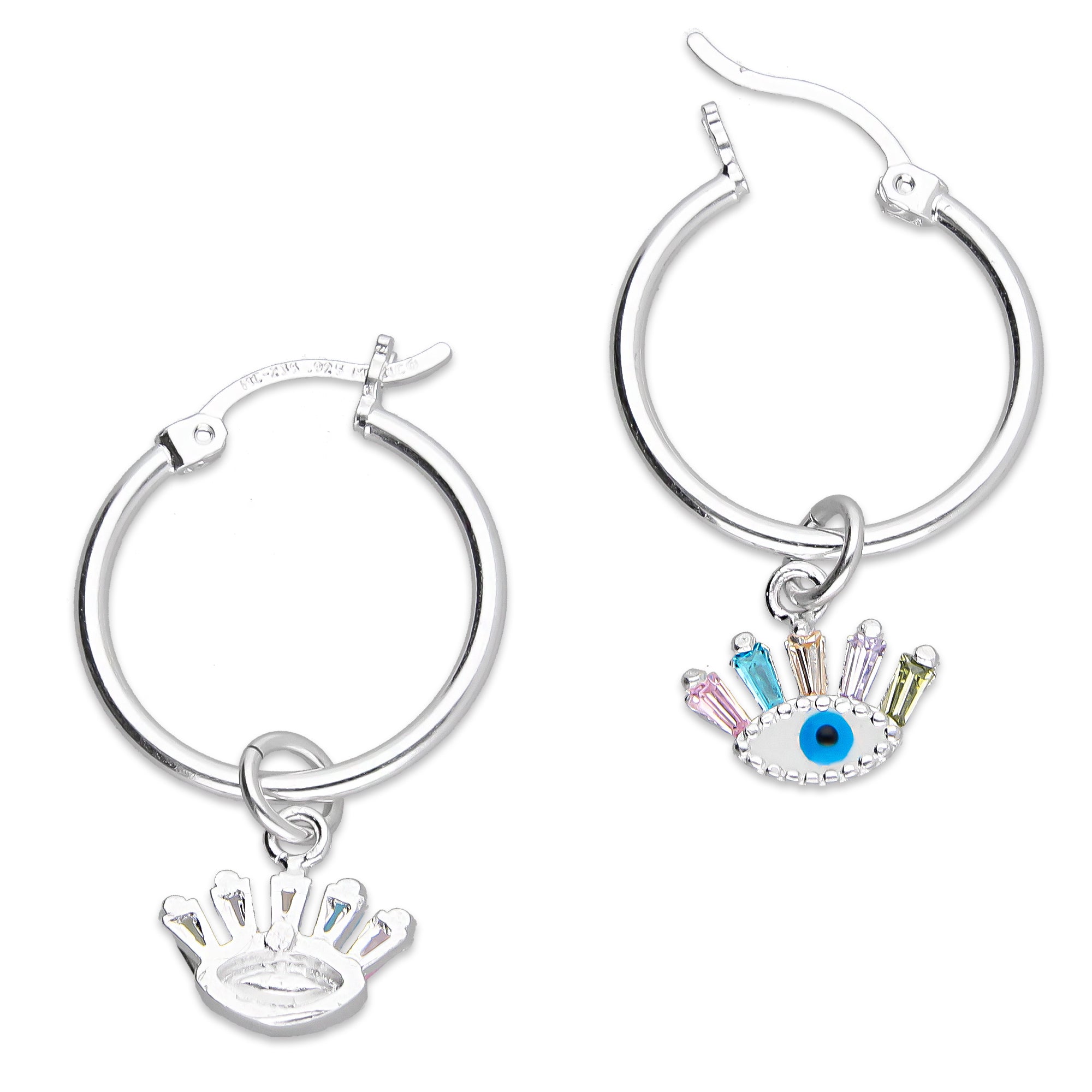 LPYAL016 Arracada Lisa con Colgante 19 mm Ojito Pestañas Multicolor en Plata .925 5465110714