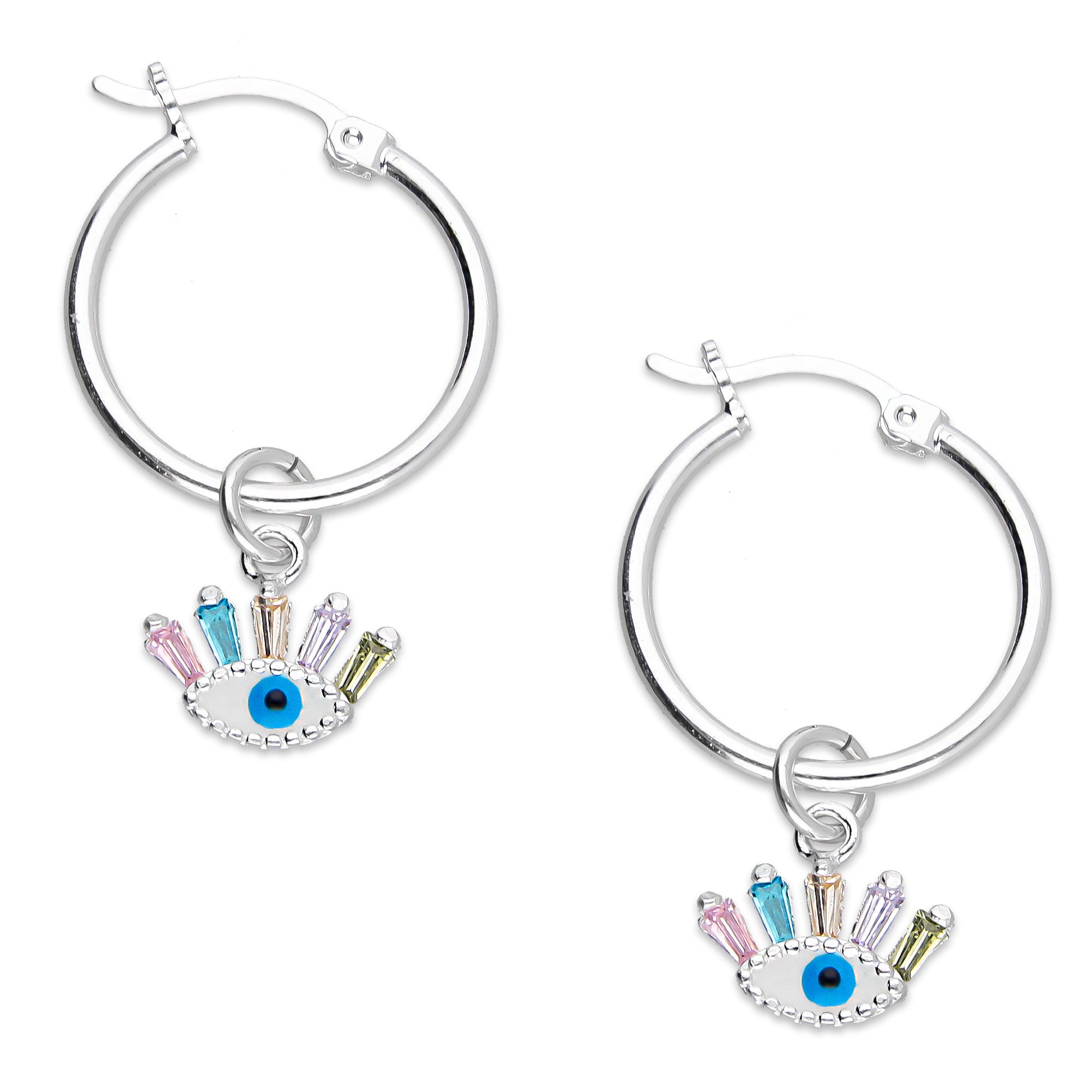 LPYAL016 Arracada Lisa con Colgante 19 mm Ojito Pestañas Multicolor en Plata .925 5465110714