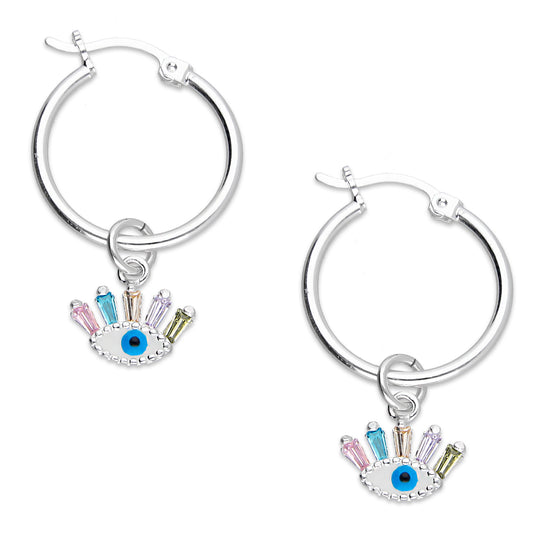 LPYAL016 Arracada Lisa con Colgante 19 mm Ojito Pestañas Multicolor en Plata .925 5465110714