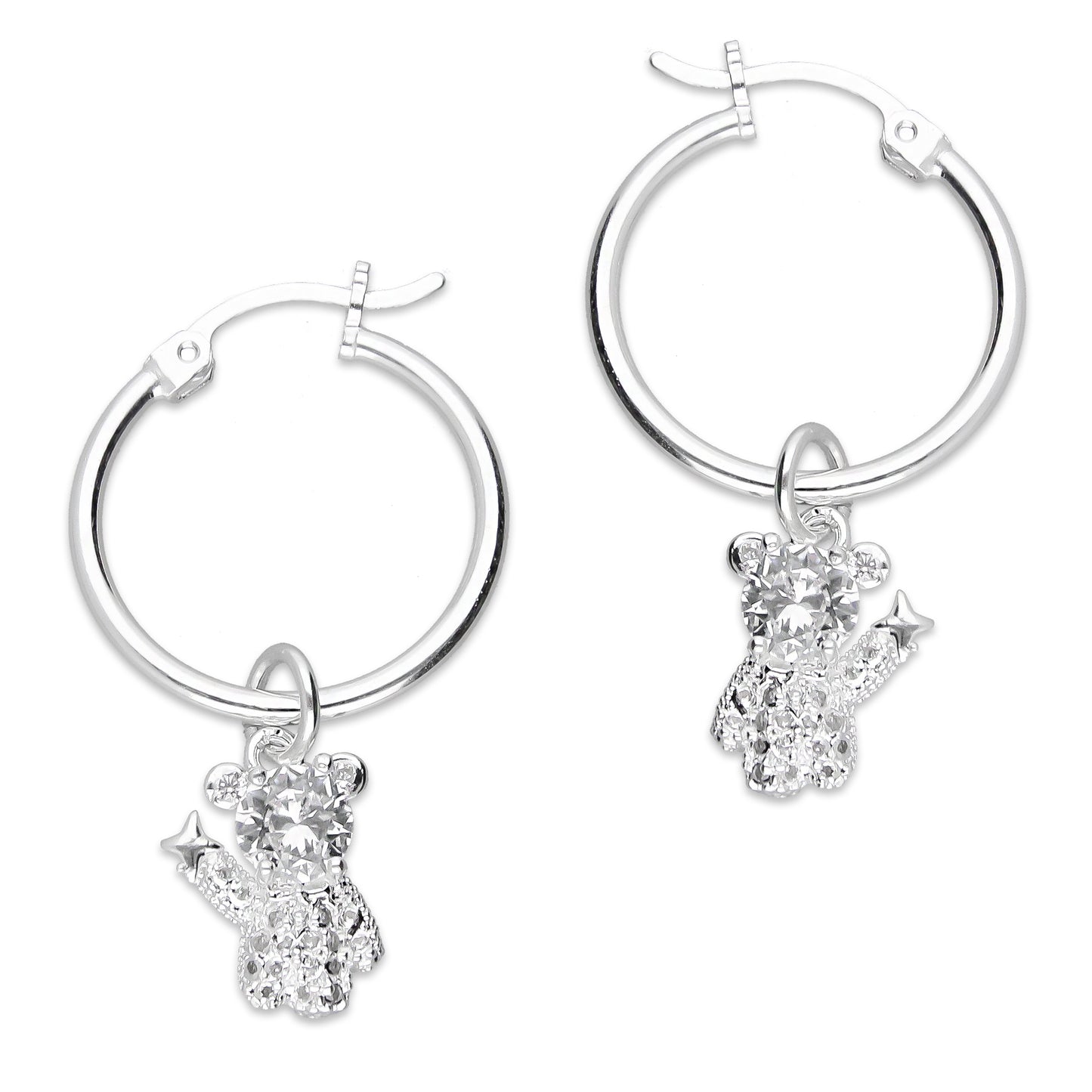 LPYAL017 Arracada Lisa con Colgante 19 mm Osito Estrella en Plata .925 2992932815
