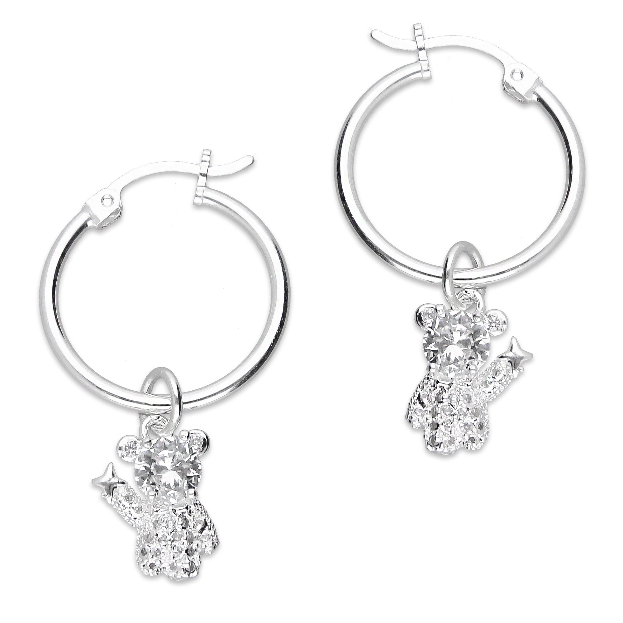 LPYAL017 Arracada Lisa con Colgante 19 mm Osito Estrella en Plata .925 2992932815