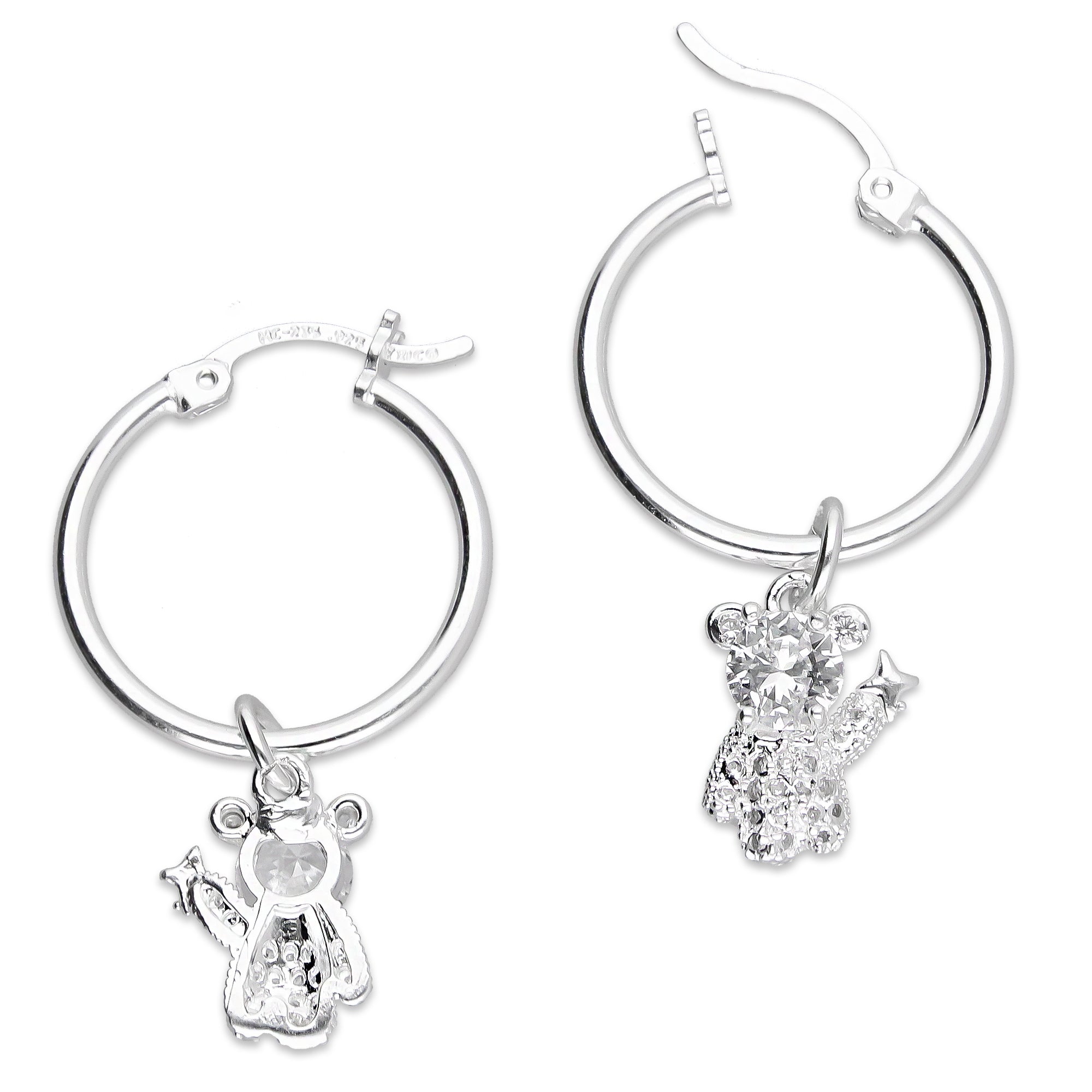 LPYAL017 Arracada Lisa con Colgante 19 mm Osito Estrella en Plata .925 2992932815