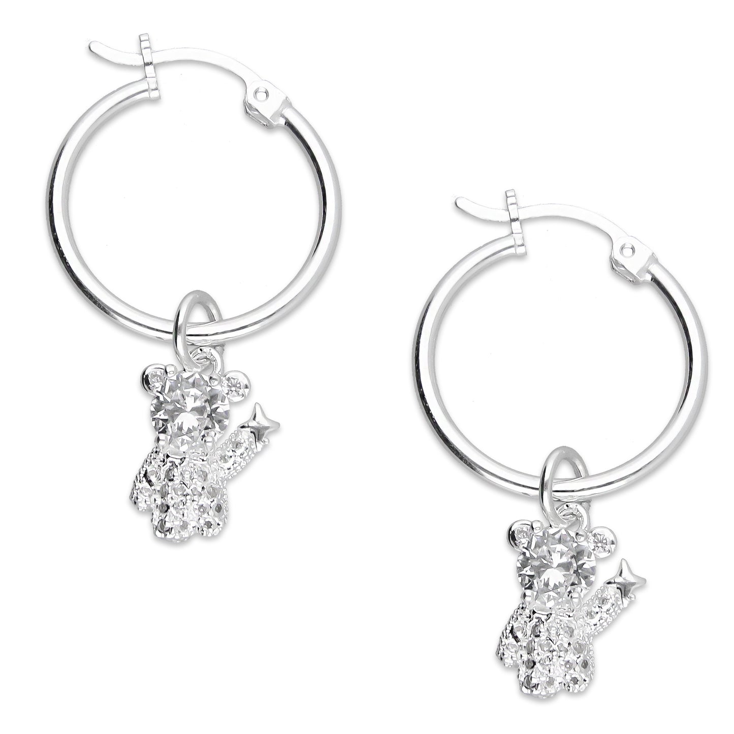 LPYAL017 Arracada Lisa con Colgante 19 mm Osito Estrella en Plata .925 2992932815