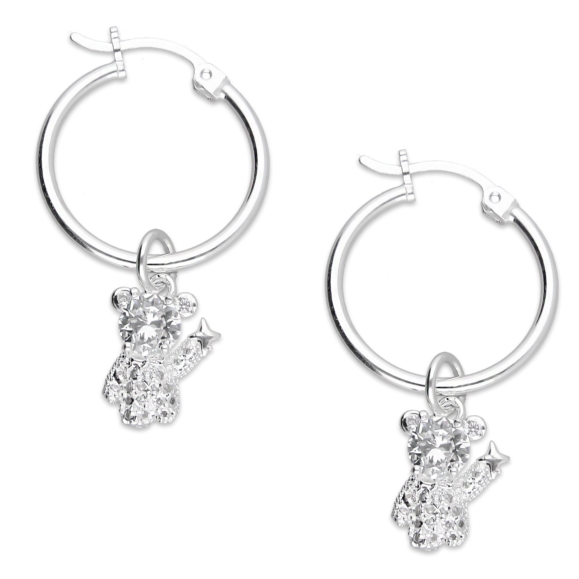 LPYAL017 Arracada Lisa con Colgante 19 mm Osito Estrella en Plata .925 2992932815