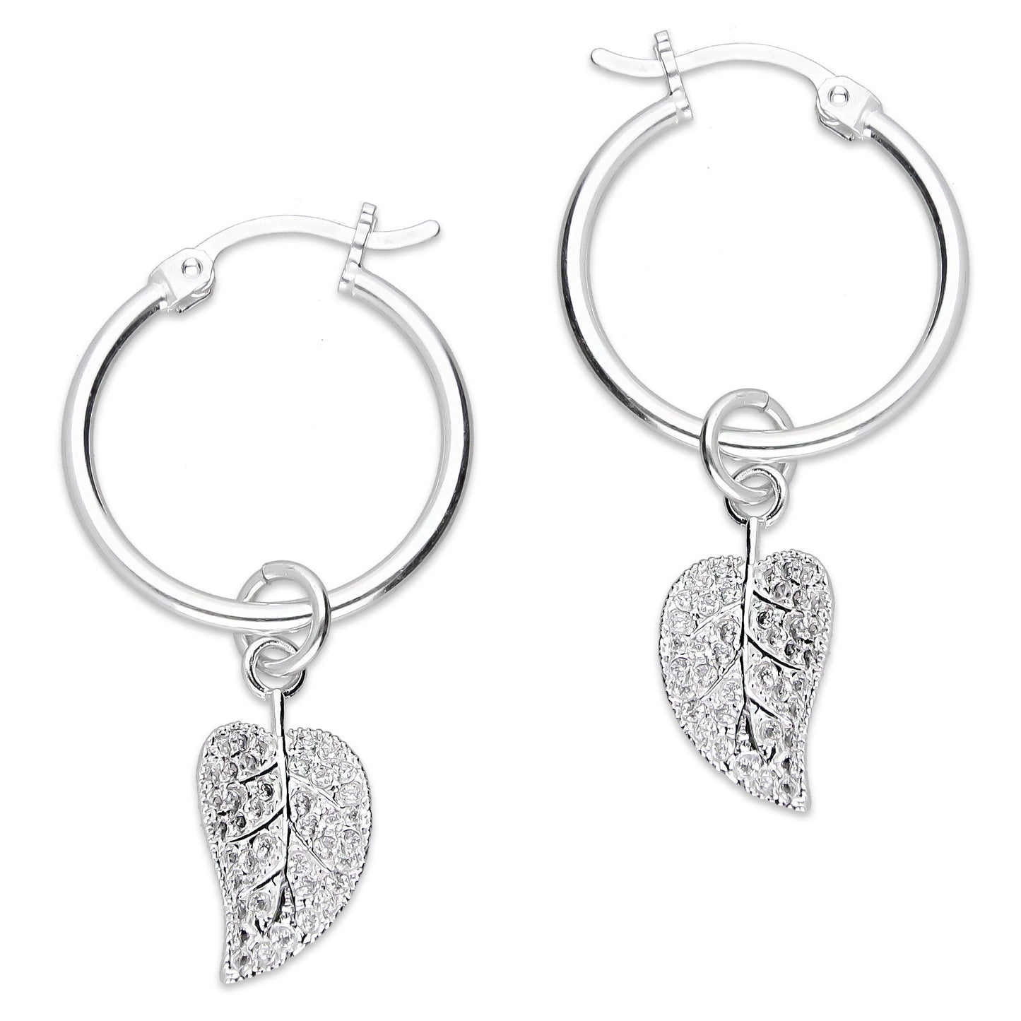 LPYAL018 Arracada Lisa con Colgante 19 mm Hoja con Zirconias en Plata .925 5465300210