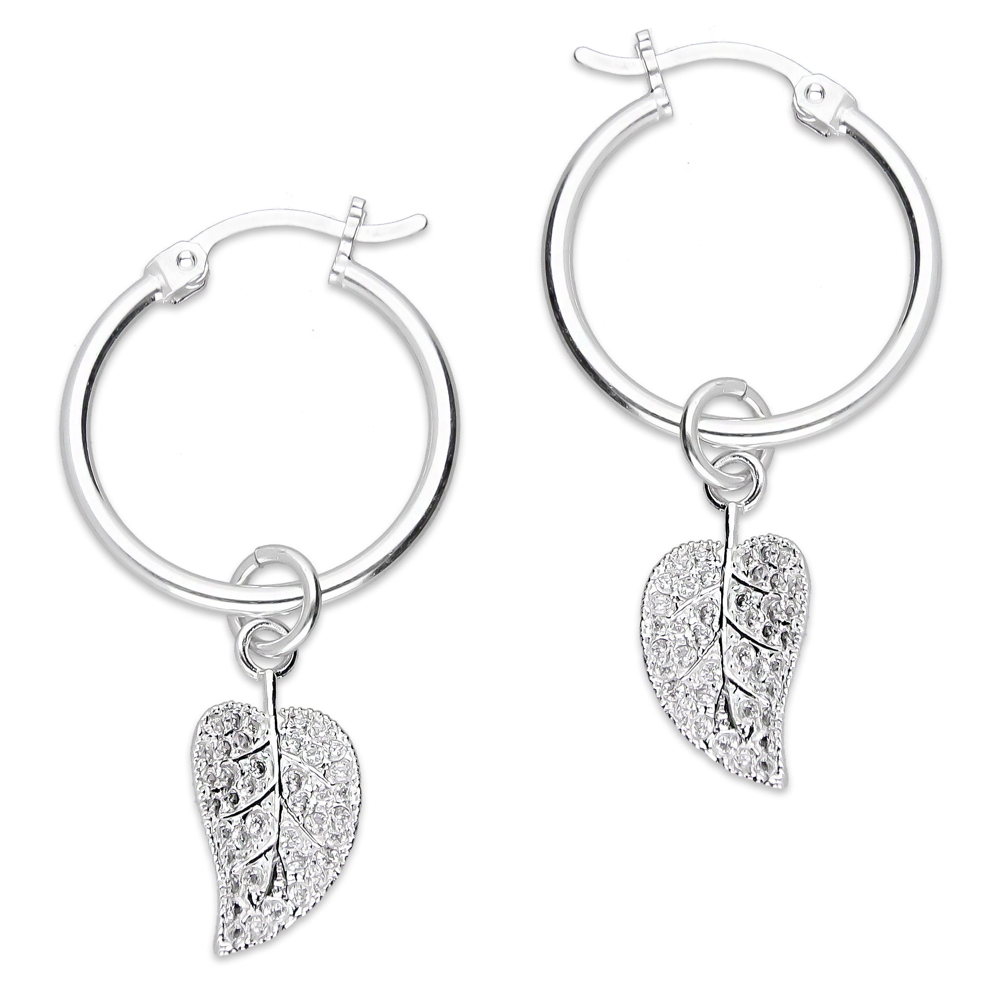 LPYAL018 Arracada Lisa con Colgante 19 mm Hoja con Zirconias en Plata .925 5465300210