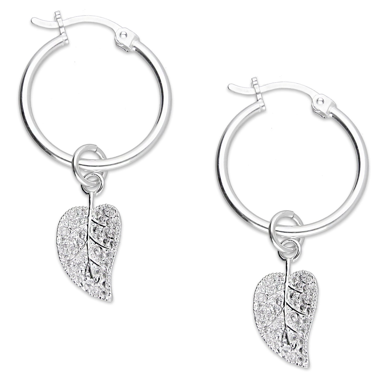 LPYAL018 Arracada Lisa con Colgante 19 mm Hoja con Zirconias en Plata .925 5465300210