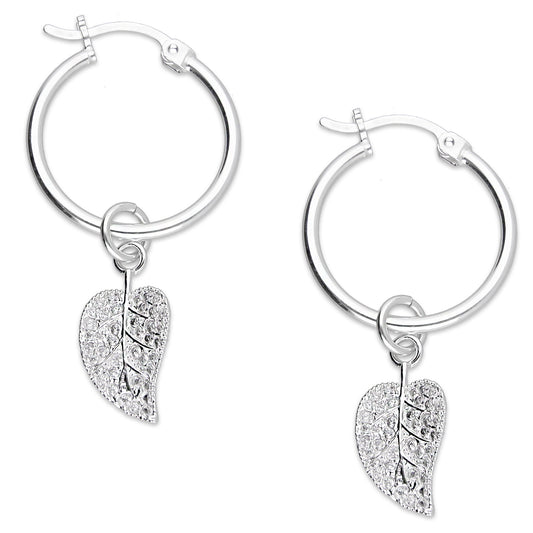 LPYAL018 Arracada Lisa con Colgante 19 mm Hoja con Zirconias en Plata .925 5465300210