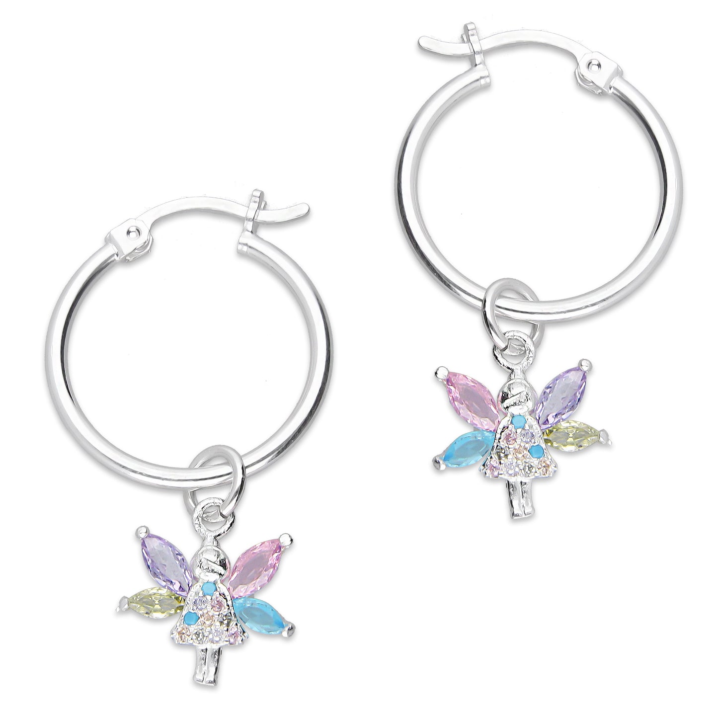 LPYAL019 Arracada Lisa con Colgante 19 mm Hada Multicolor en Plata .925 5465300196