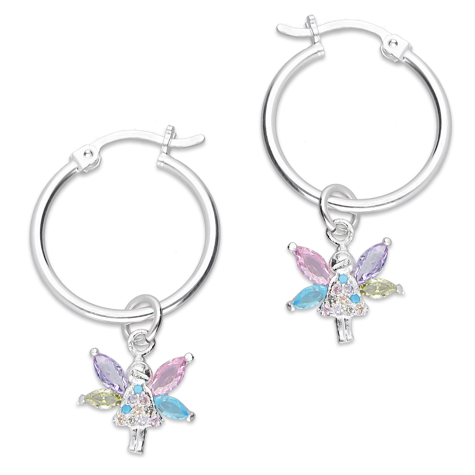 LPYAL019 Arracada Lisa con Colgante 19 mm Hada Multicolor en Plata .925 5465300196