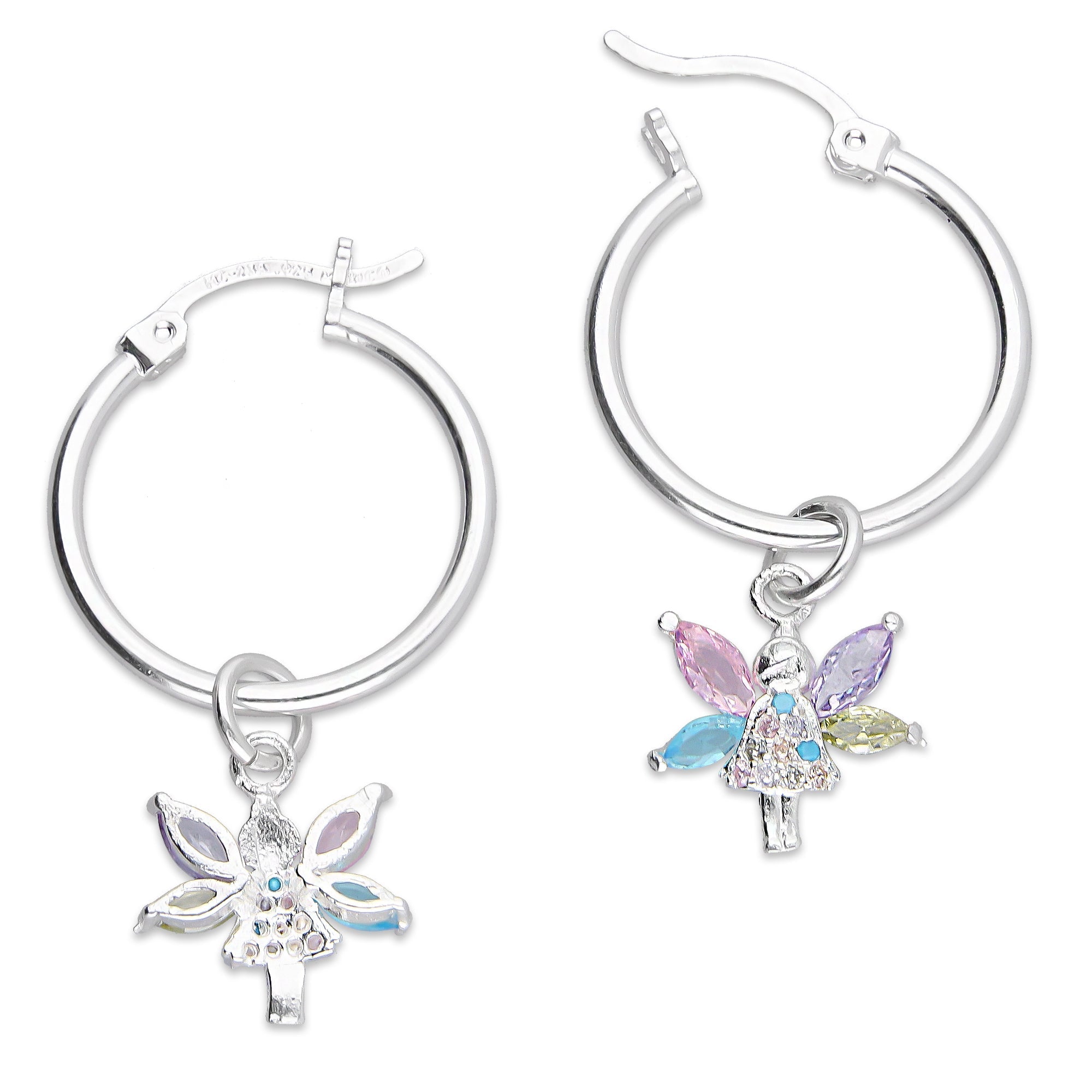 LPYAL019 Arracada Lisa con Colgante 19 mm Hada Multicolor en Plata .925 5465300196