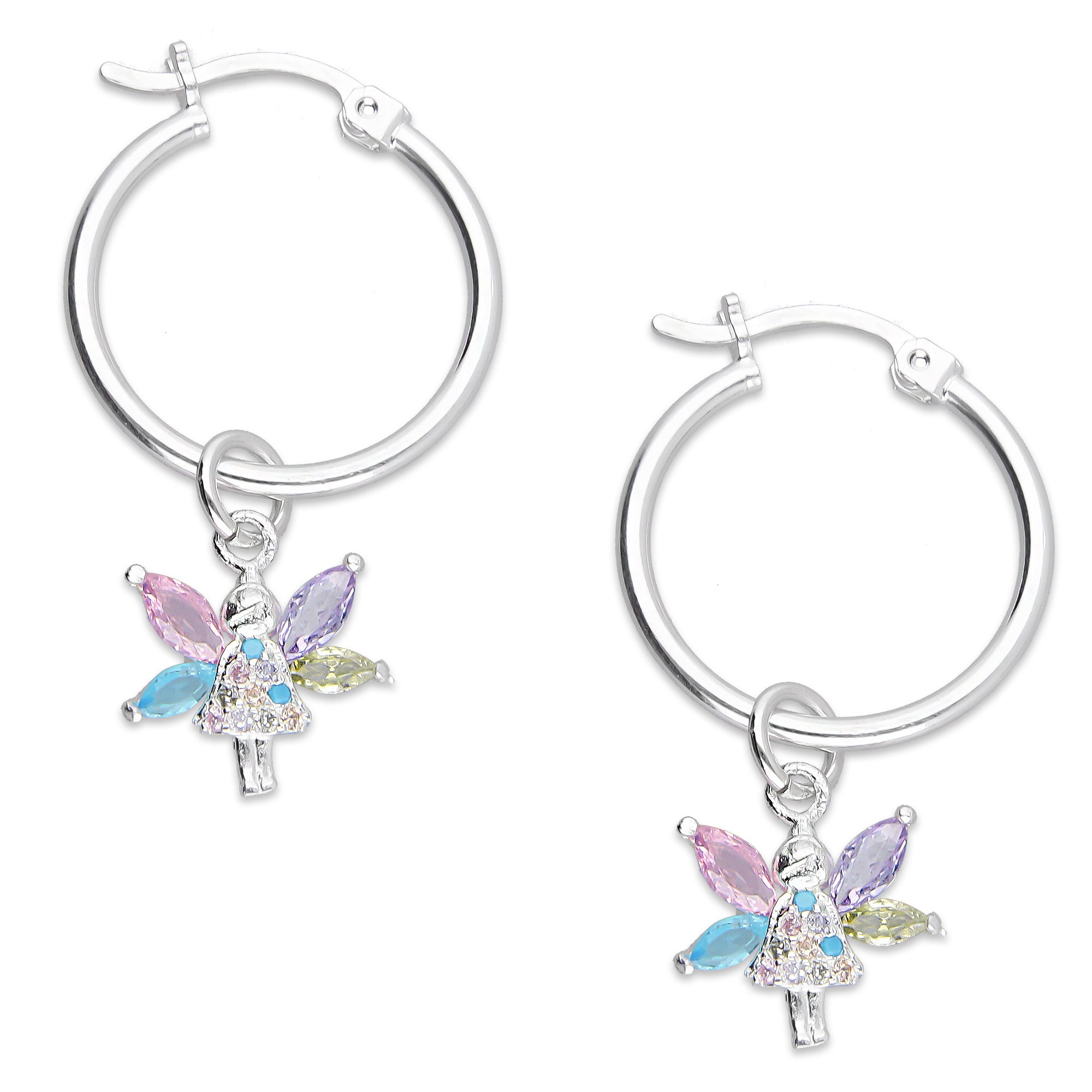LPYAL019 Arracada Lisa con Colgante 19 mm Hada Multicolor en Plata .925 5465300196
