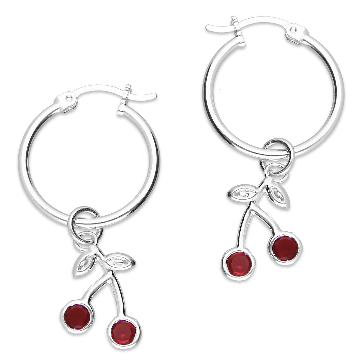 LPYAL020 Arracada Lisa con Colgante 19 mm Cereza Roja en Plata .925 5465198644