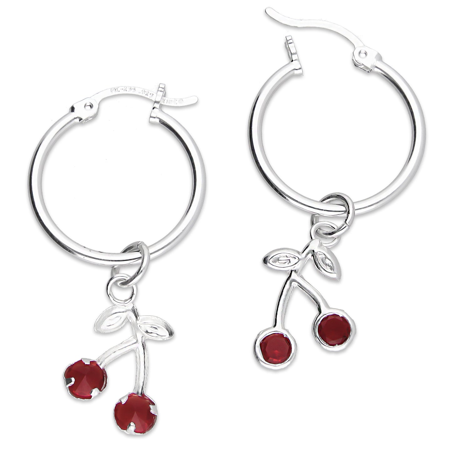 LPYAL020 Arracada Lisa con Colgante 19 mm Cereza Roja en Plata .925 5465198644