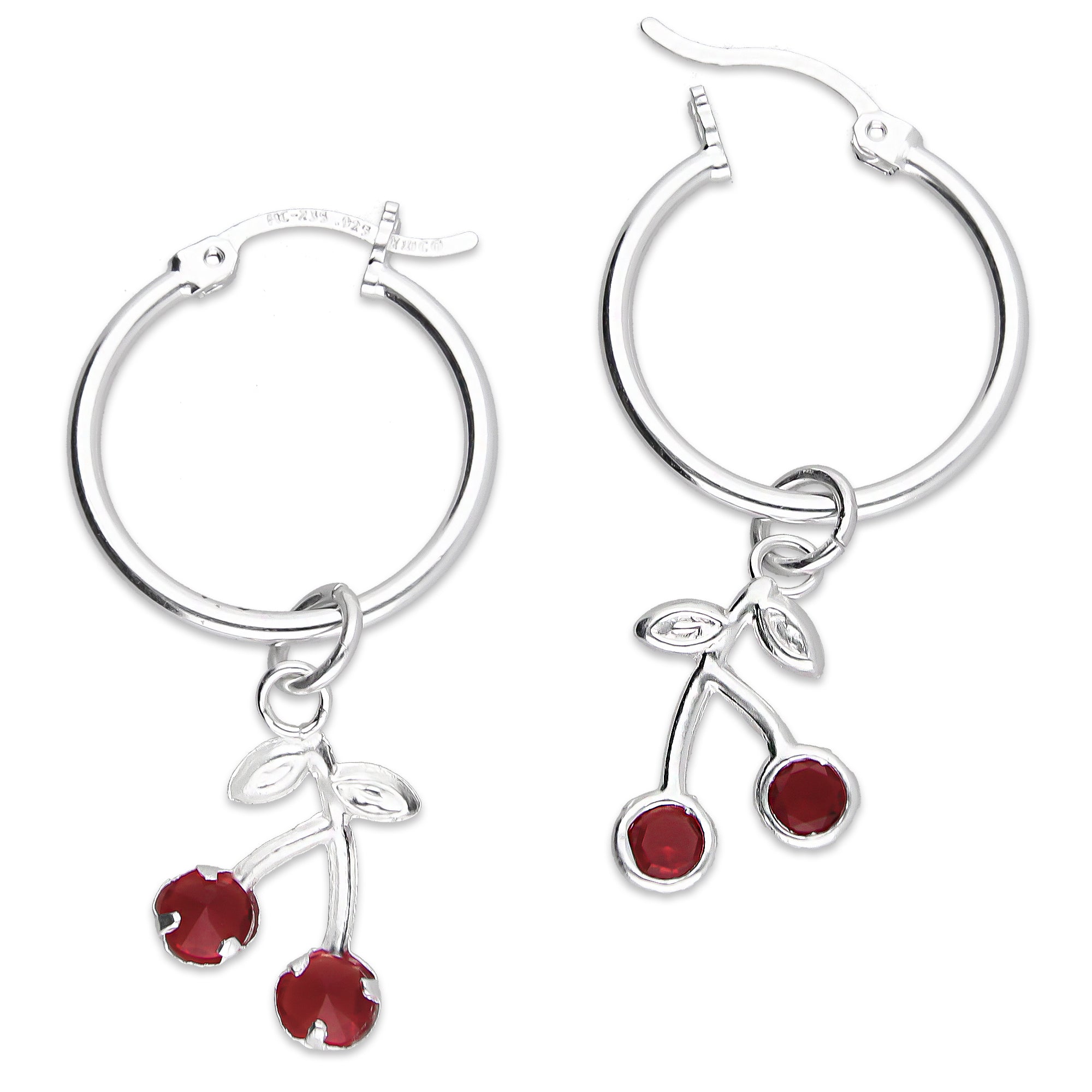 LPYAL020 Arracada Lisa con Colgante 19 mm Cereza Roja en Plata .925 5465198644