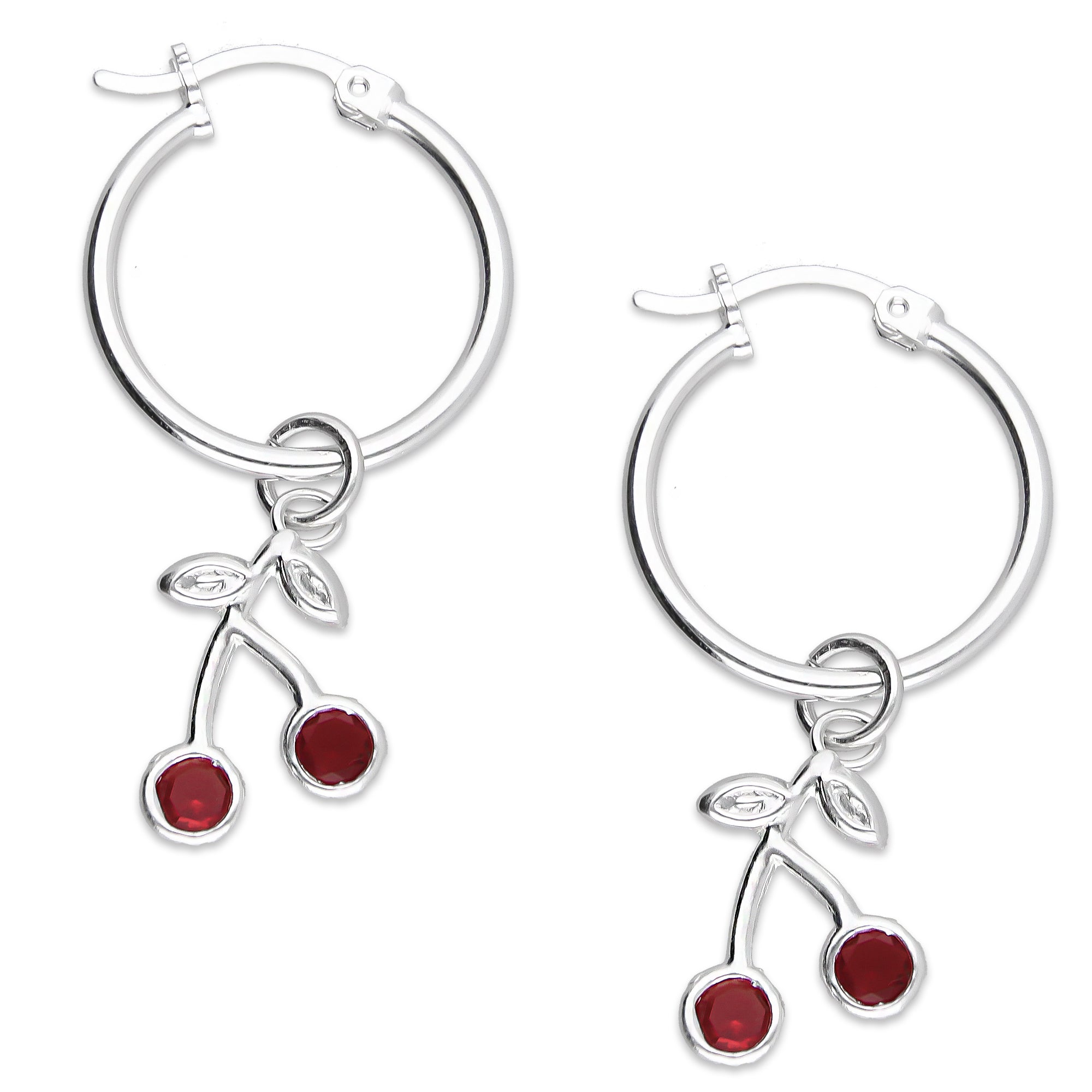 LPYAL020 Arracada Lisa con Colgante 19 mm Cereza Roja en Plata .925 5465198644