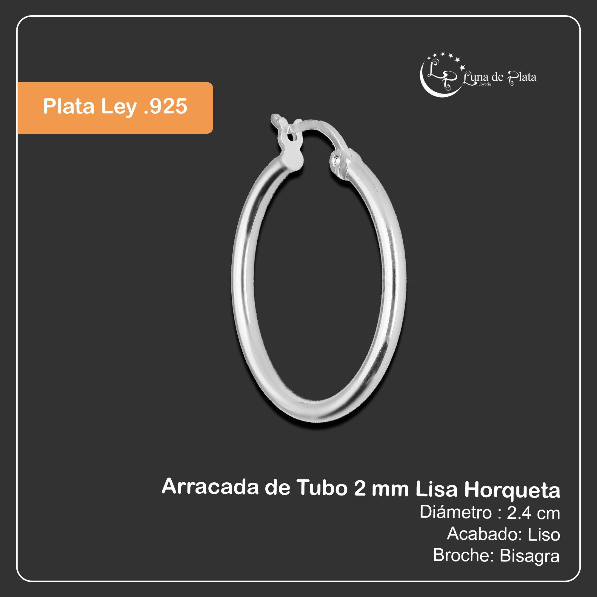 LPAL067 Arracada de Tubo 2 mm Lisa Horqueta 2.4 cm Diametro en Plata .925 5576420880