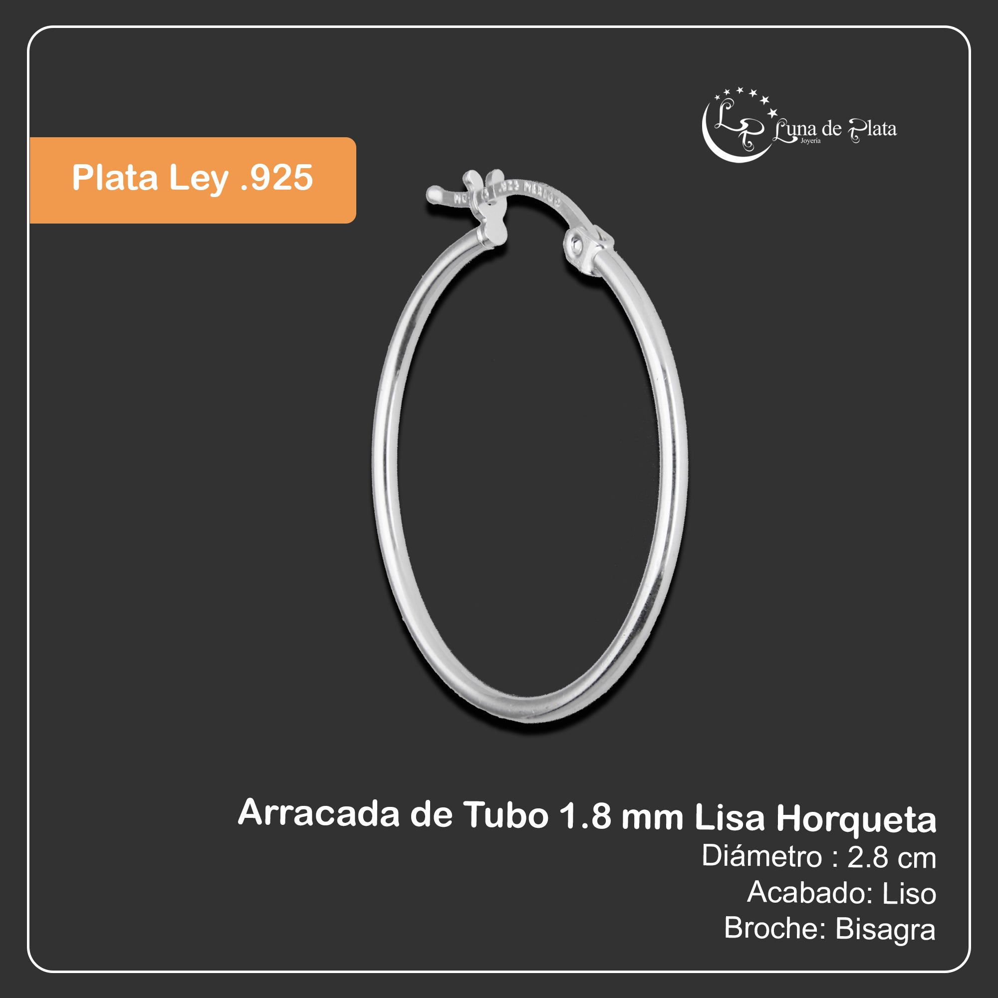 LPAL068 Arracada de Tubo 1.8 mm Lisa Horqueta 2.8 cm Diametro en Plata .925 3049324539