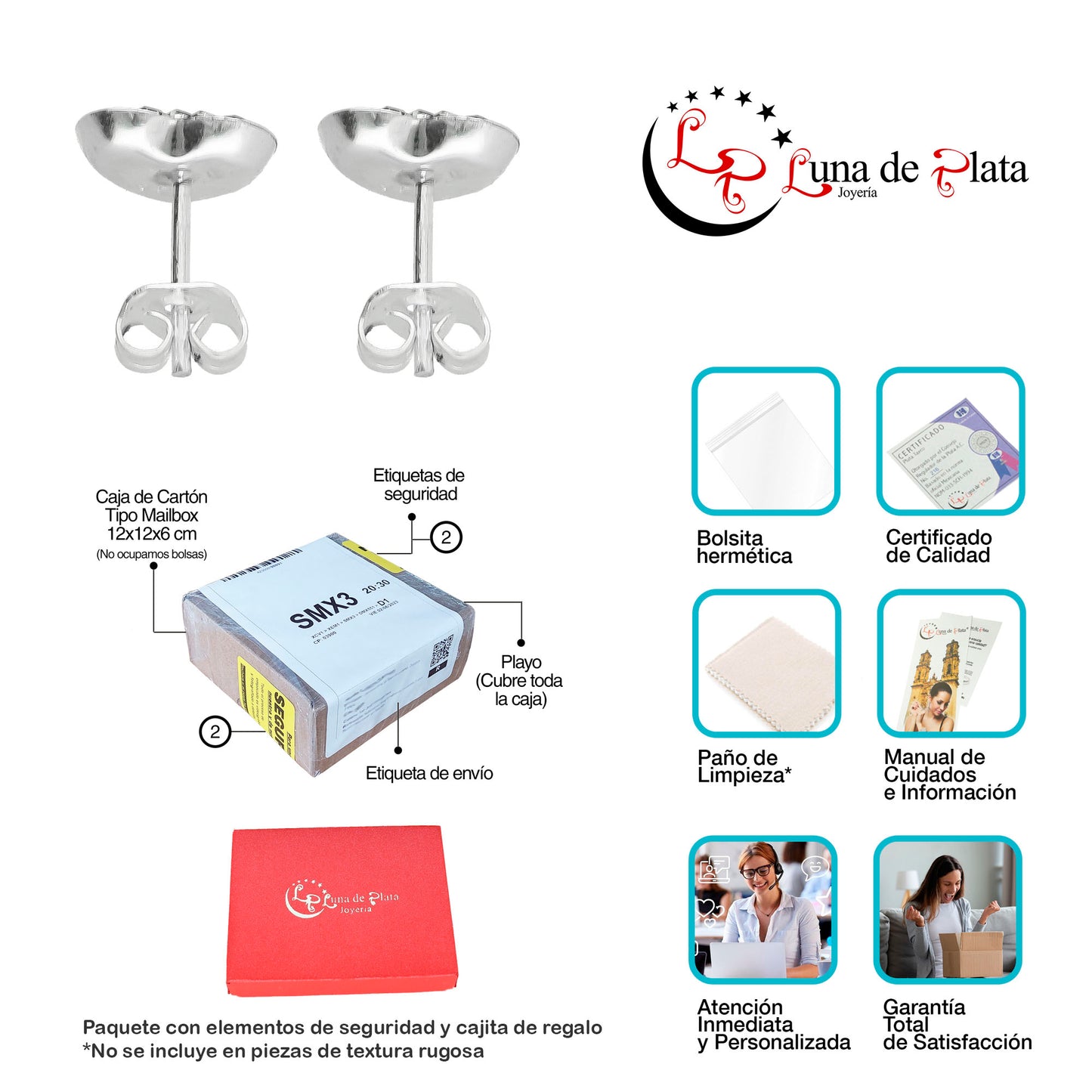 LPAP011 Arete Broquel Plata .925 Con Cristales Corazón OB TaxcoMLM910004292