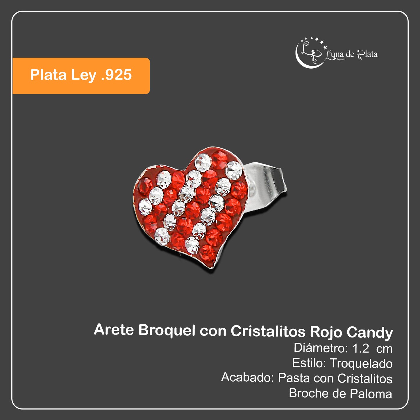 LPAP018 Arete Broquel con Cristalitos Rojo Candy Plata Ley .925 Taxco 1352751233