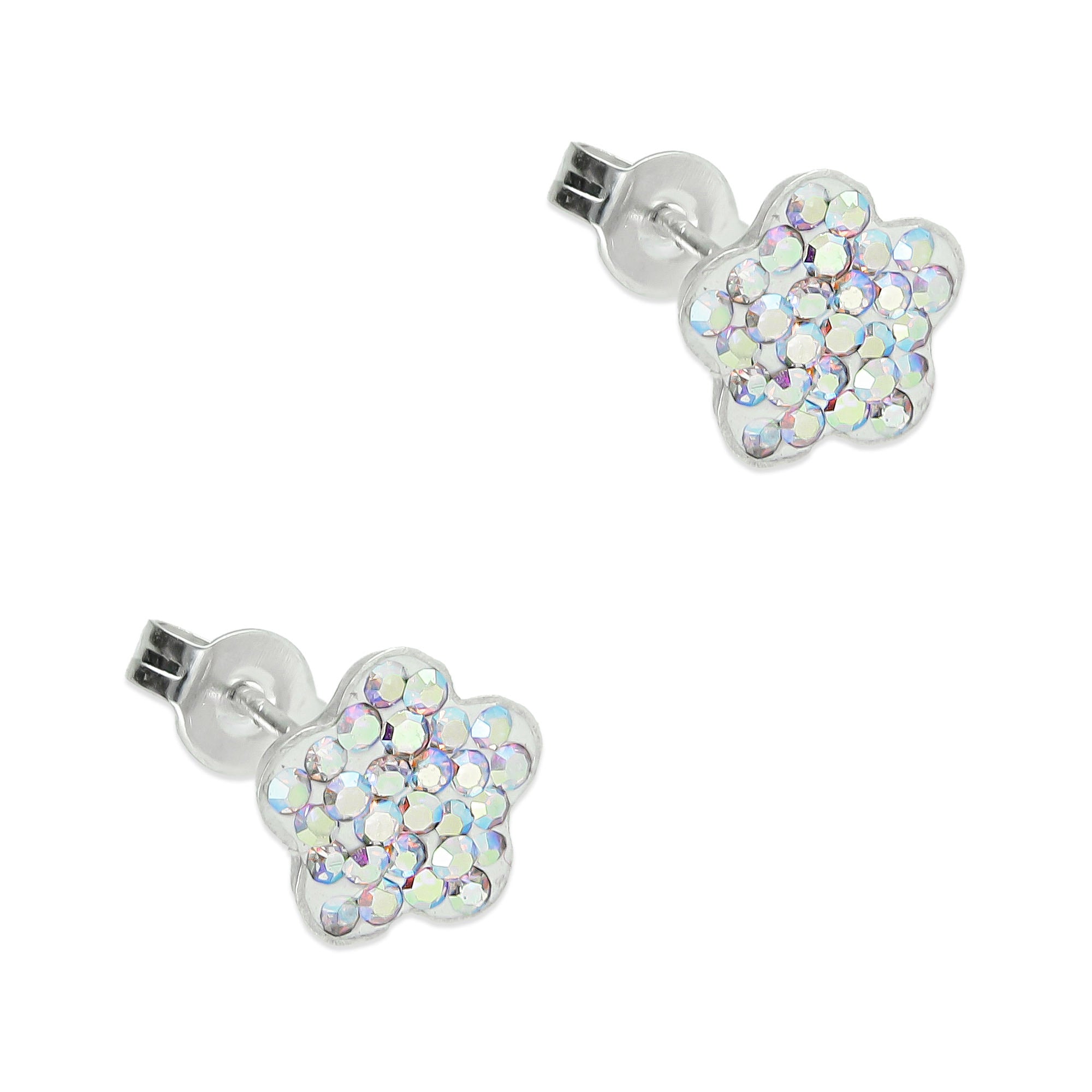 LPAP020 Arete Broquel Cristal Tornasol Flor Plata Ley .925 Taxco 1353247086
