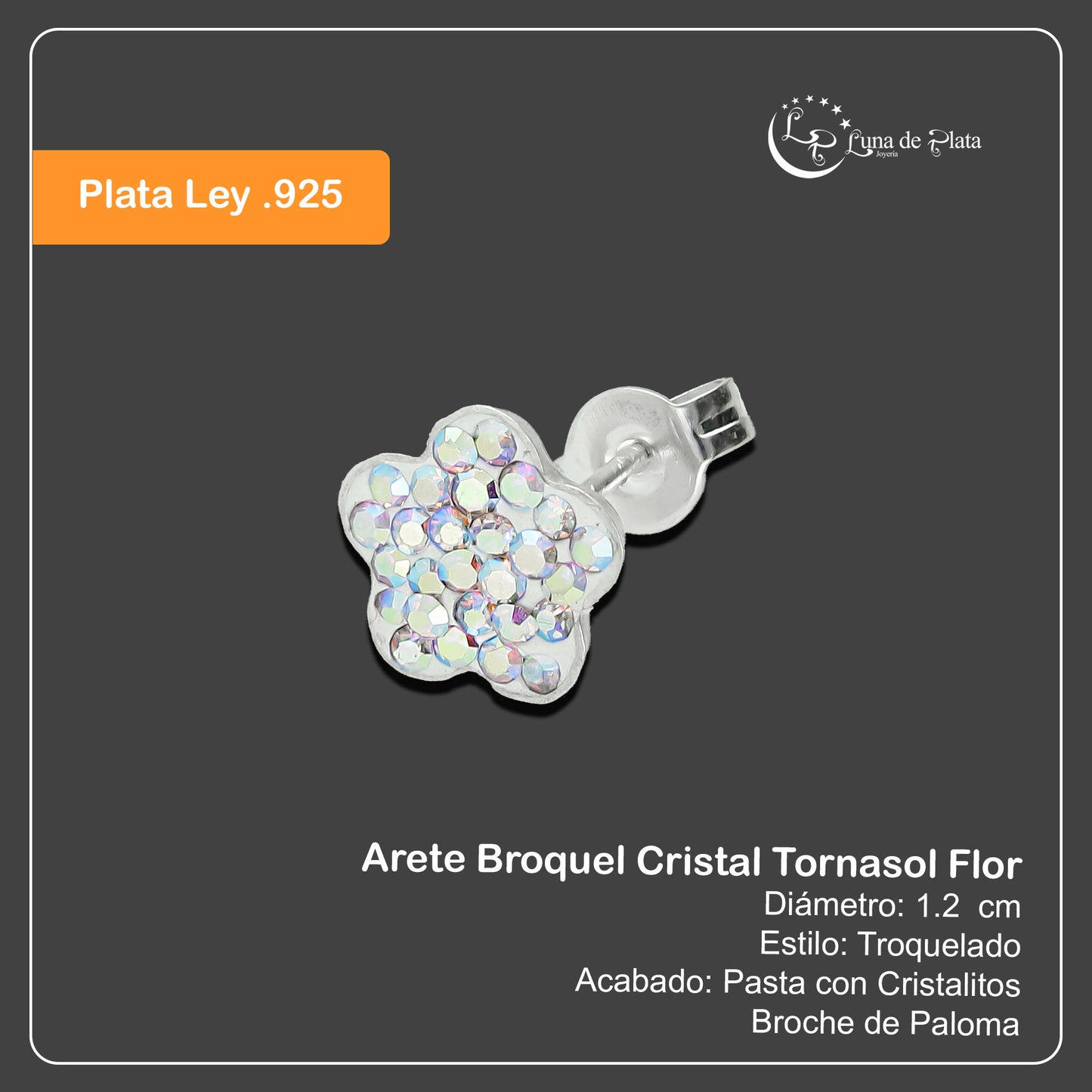 LPAP020 Arete Broquel Cristal Tornasol Flor Plata Ley .925 Taxco 1353247086