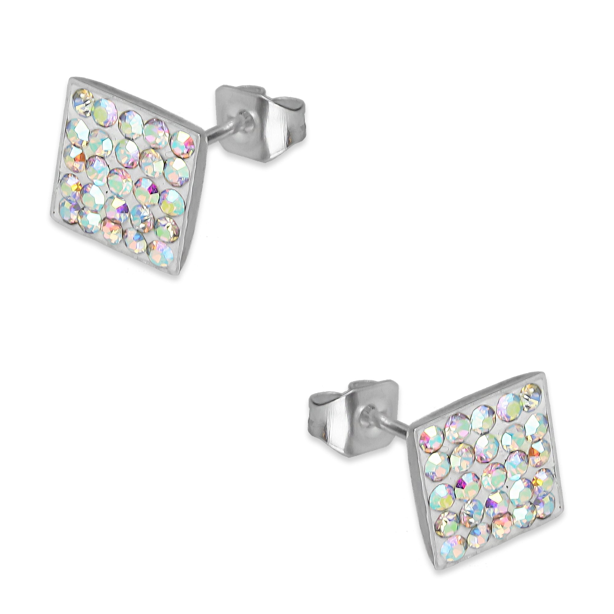 LPAP022 Arete Broquel Cristal Tornasol Cuadro Plata Ley .925 Taxco 1353228100