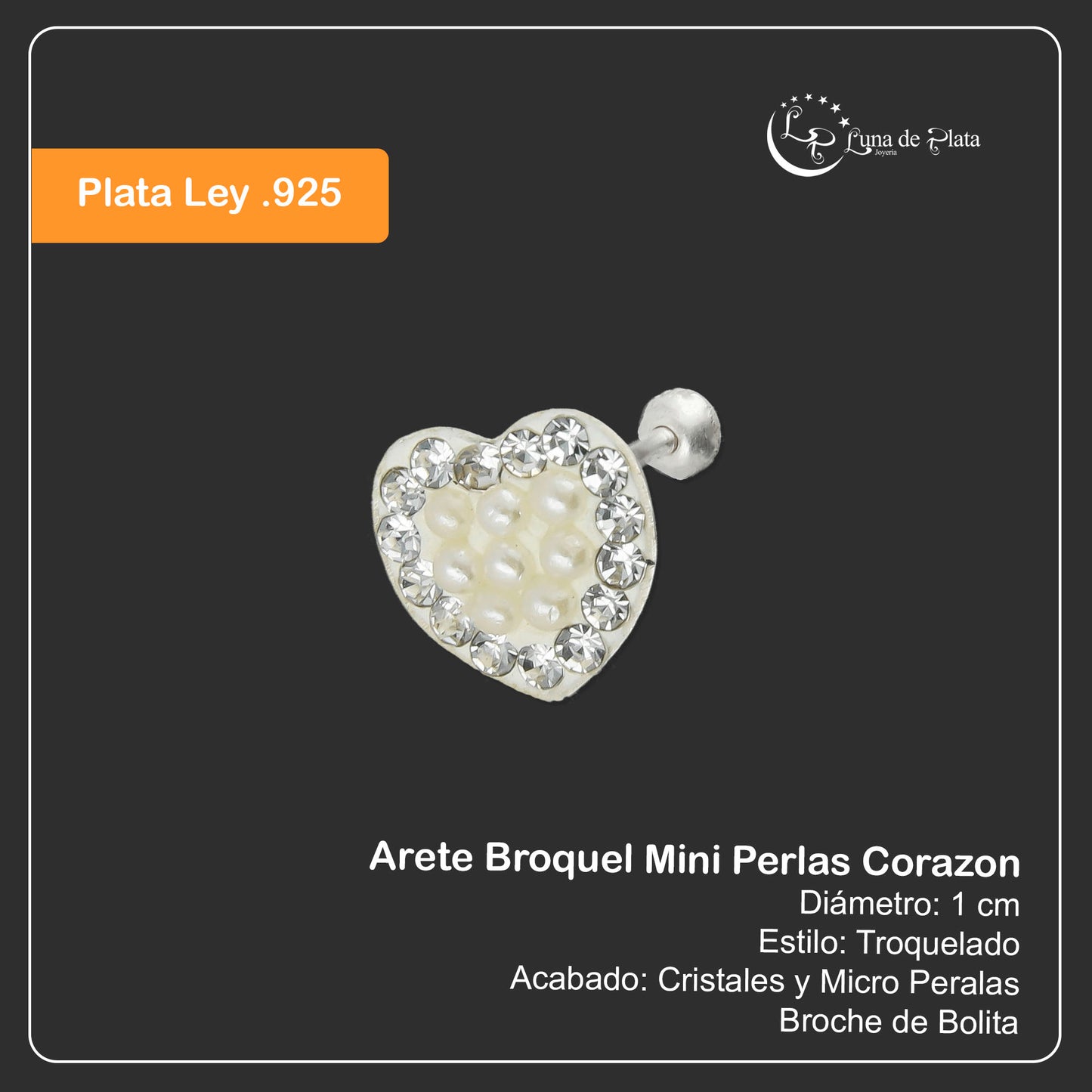 LPAP025 Arete Broquel Mini Perlas Corazón Plata Ley .925 Taxco 1353174804