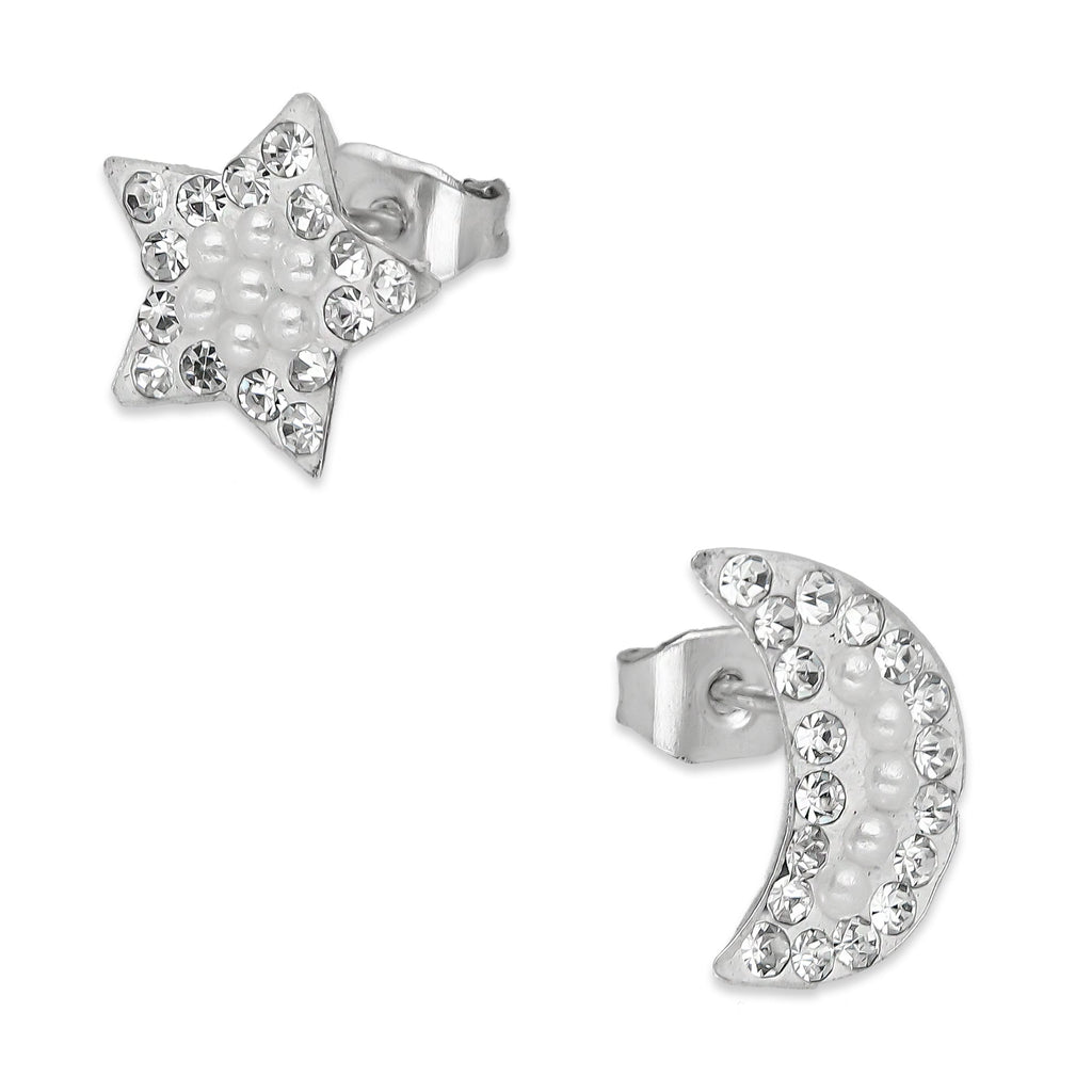 LPAP028 Arete Broquel Mini Perlas Luna y Estrella Plata Ley .925 Taxco 1353256385