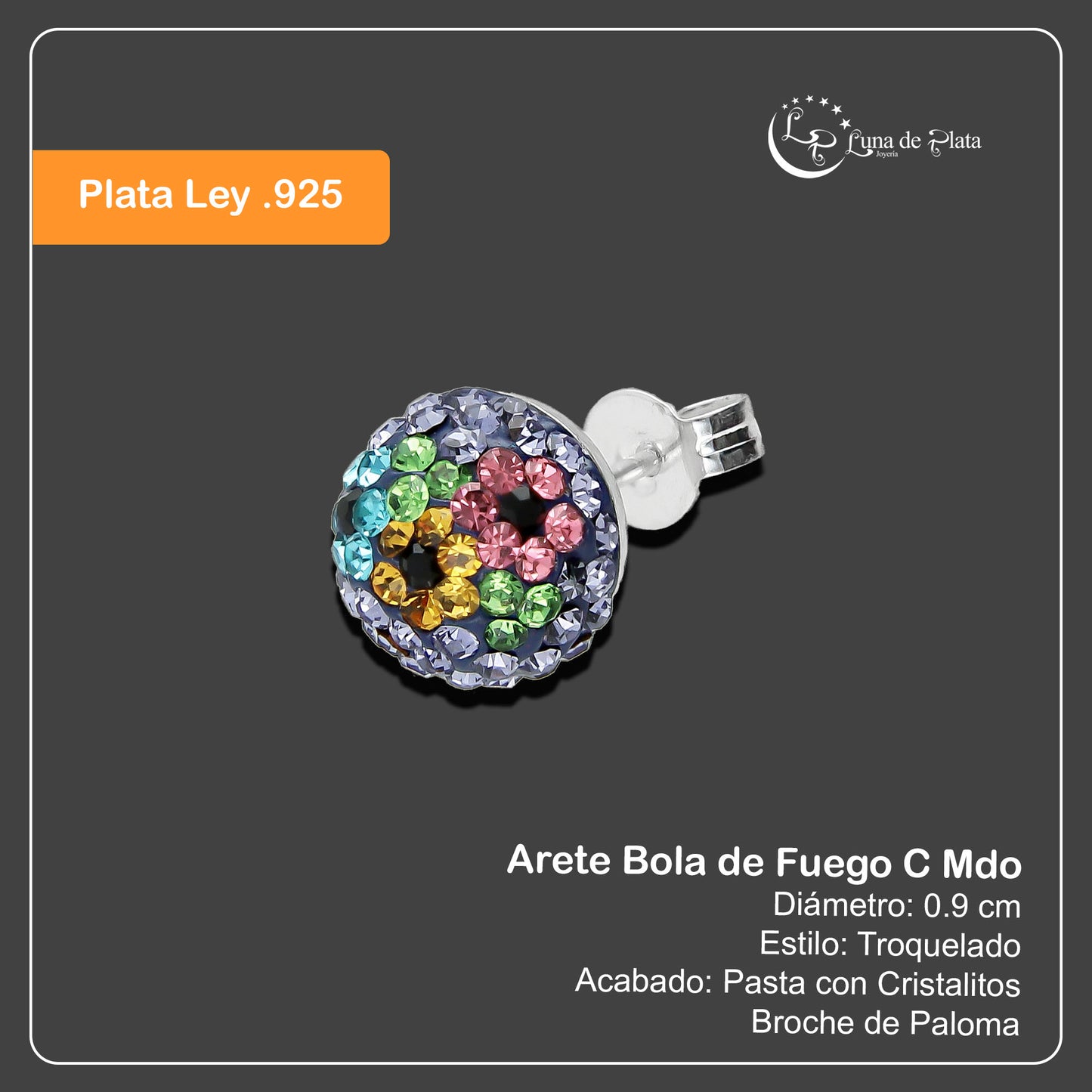 LPAP050 Arete Bola de Fuego C Mdo 9 mm Plata .925 Taxco 1478767091