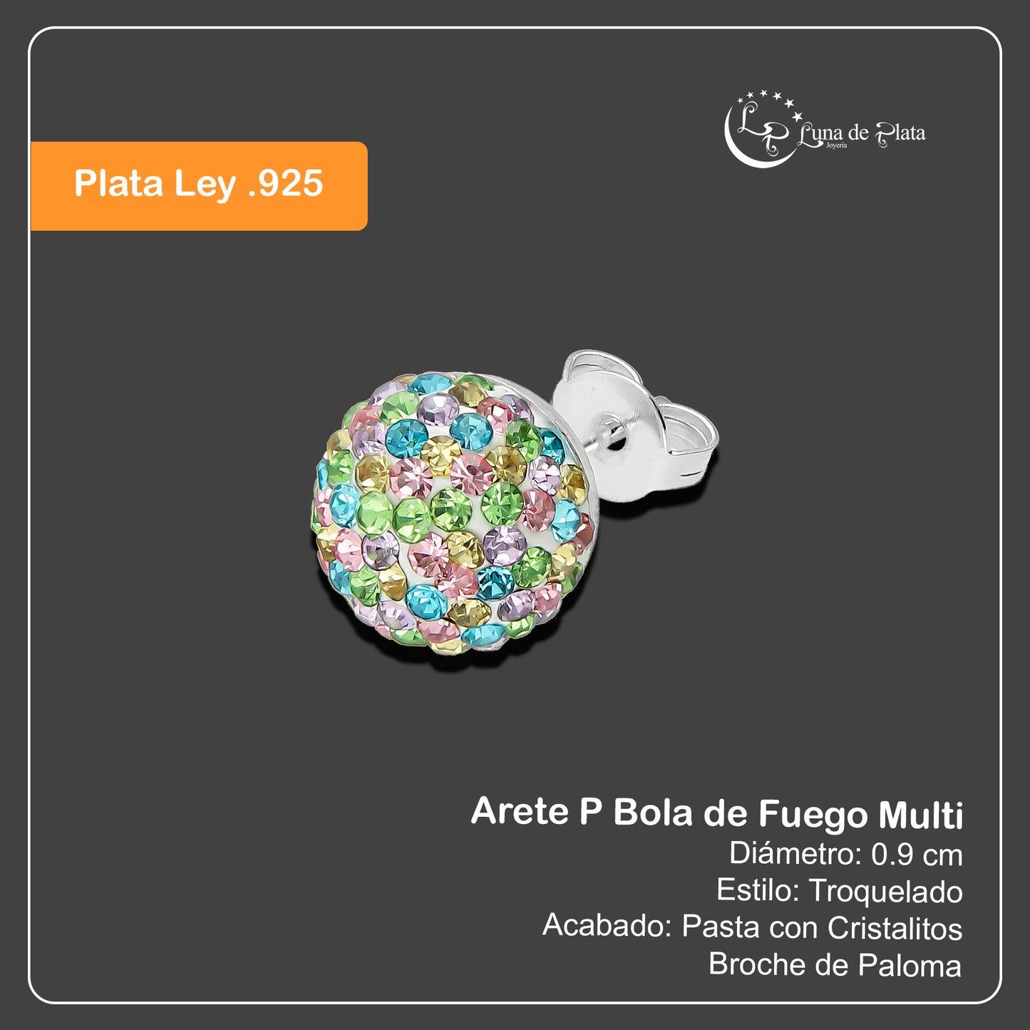 LPAP054 Arete P Bola de Fuego Multi 9.5 mm en Plata .925 Taxco 1479751001