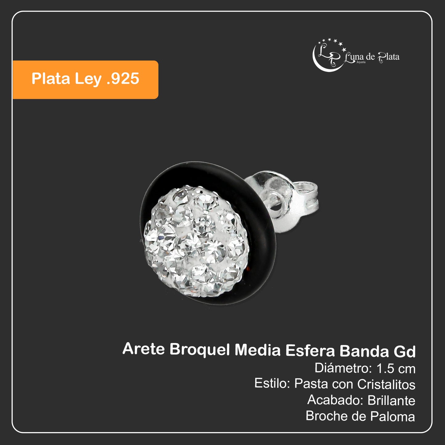 LPAP055 Arete Broquel Media Esfera Banda Gd en Plata. 925 Taxco 1972408189