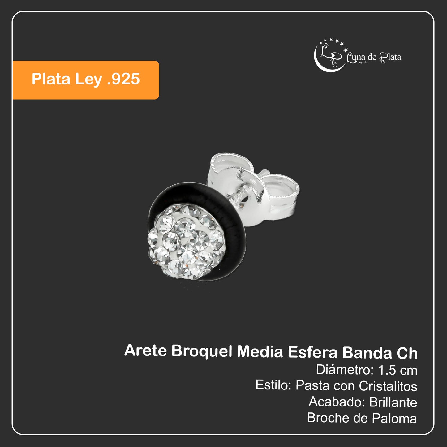 LPAP056 Arete Broquel Media Esfera Banda Ch en Plata. 925 Taxco 1973993165