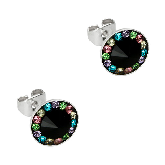 LPAP057 Arete Broquel Disco Orilla Multicolor en Plata .925 Taxco 1974810005