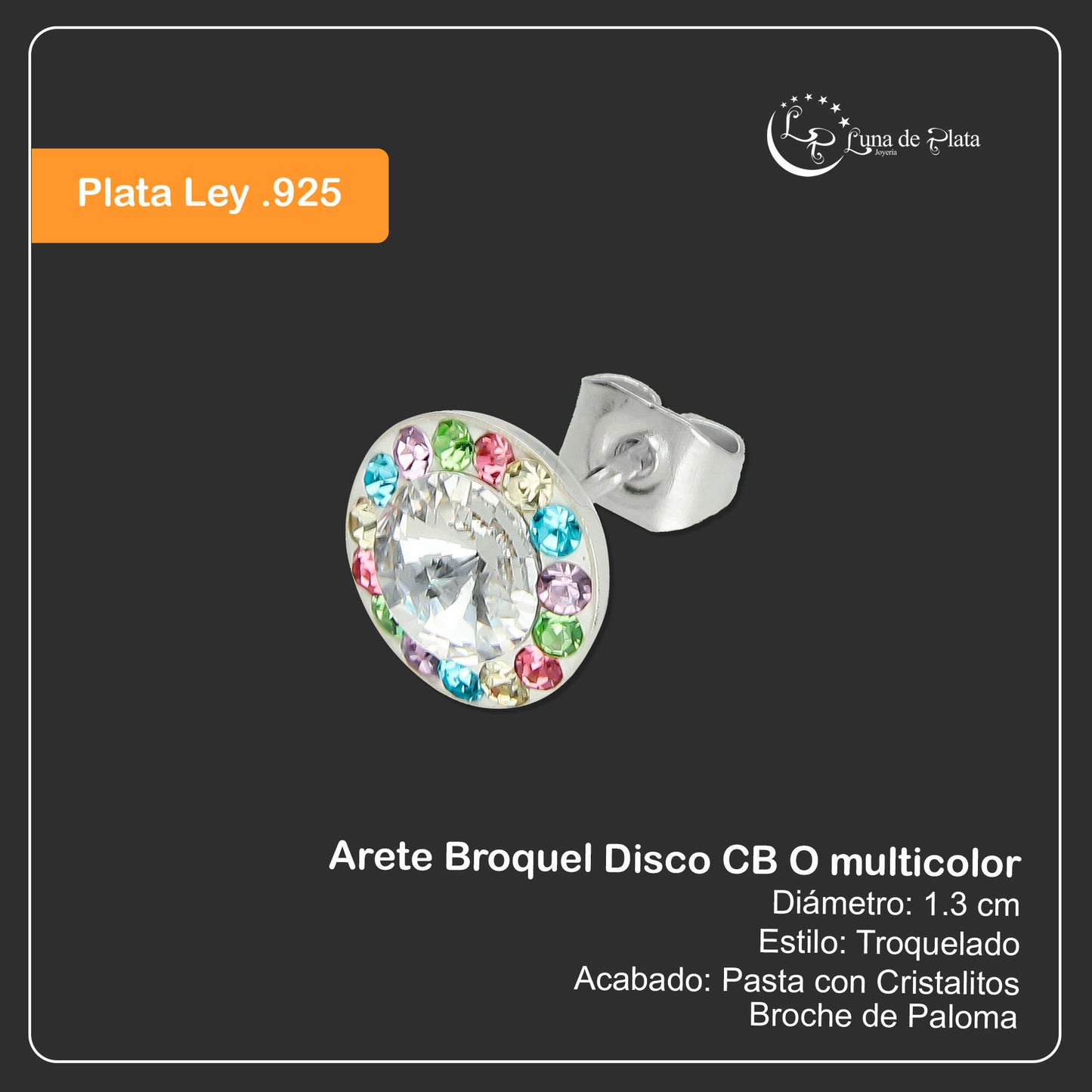 LPAP058 Arete Broquel Disco CB O multicolor en Plata .925 Taxco 1991293143