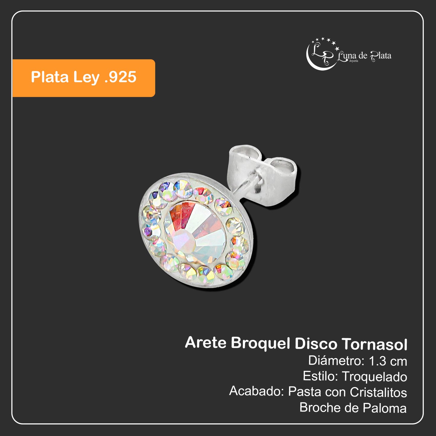 LPAP059 Arete Broquel Disco Tornasol en Plata .925 Taxco 1991269557