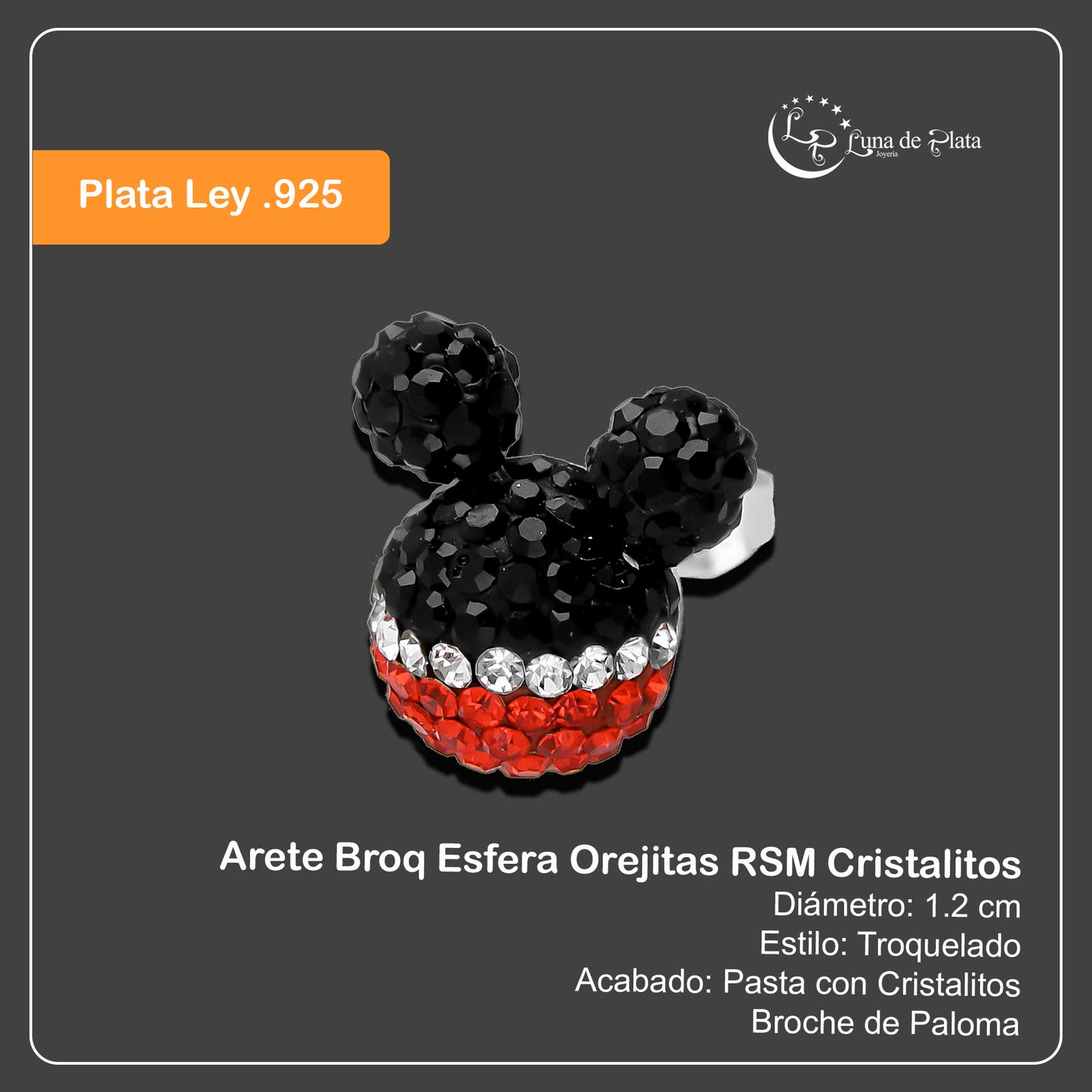 LPAP068 Arete Broq Esfera Orejitas RSM Cristalitos Plata .925 Taxco 2878366704