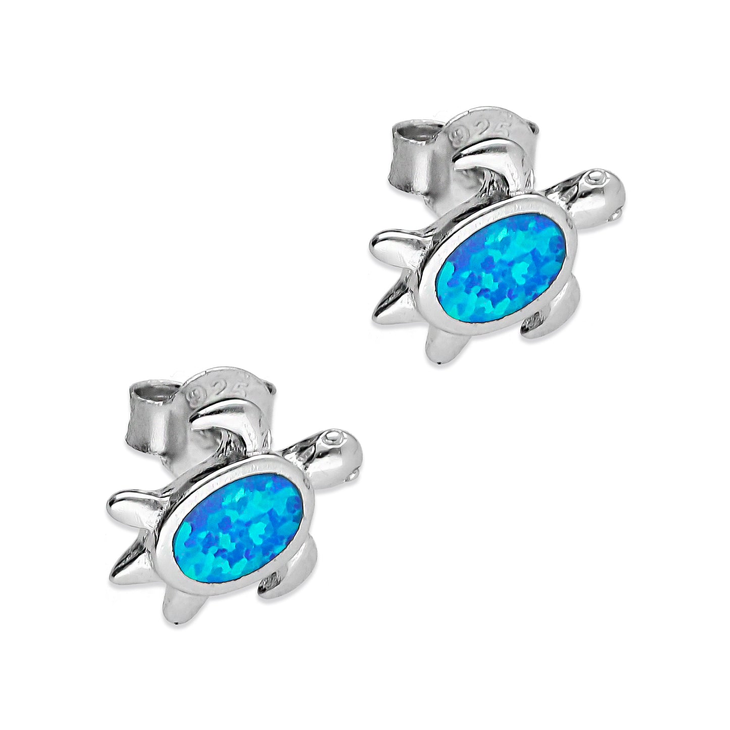 LPAP080 Arete Broquel Tortuga Ópalo Natural Azul Plata .925 Taxco 2040192109