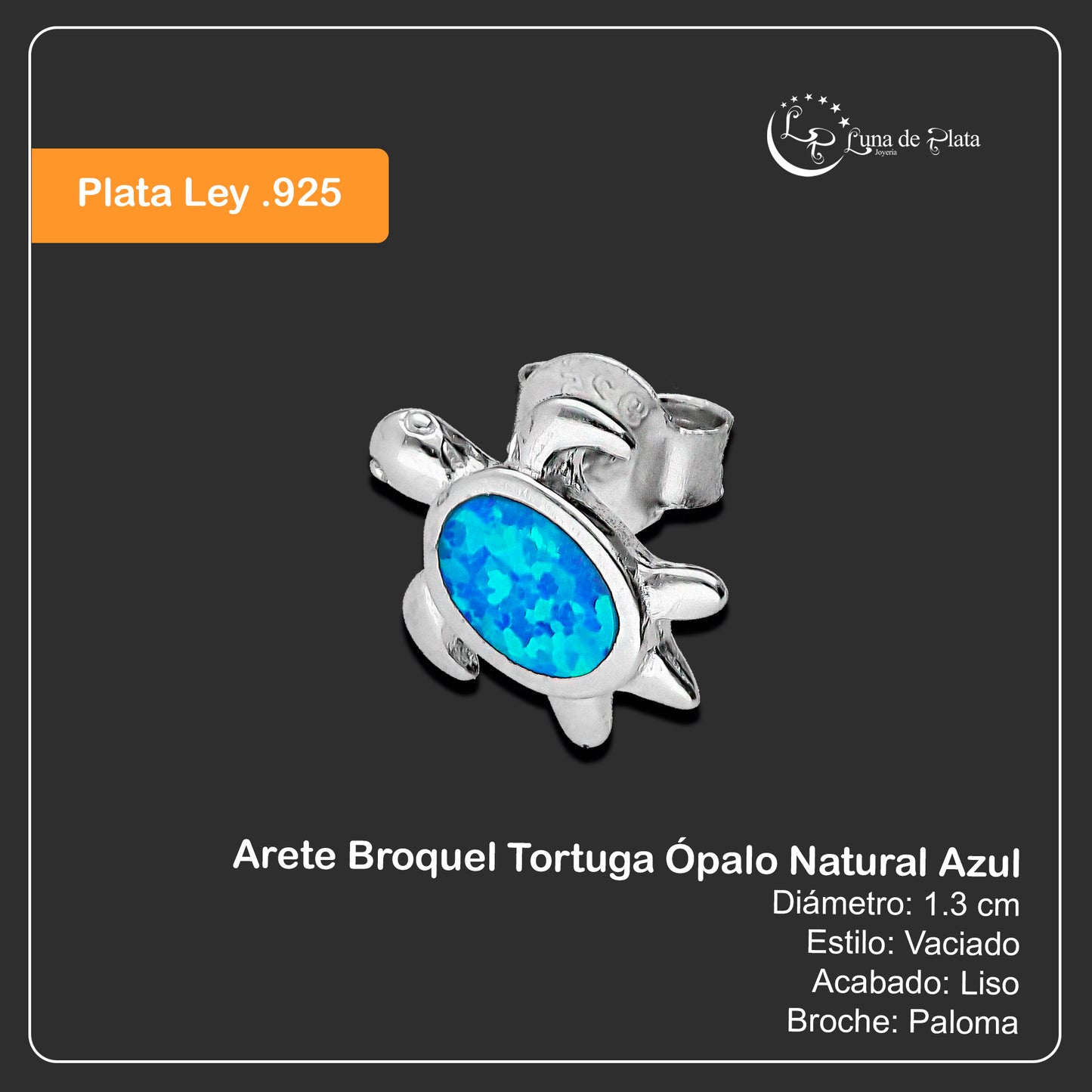 LPAP080 Arete Broquel Tortuga Ópalo Natural Azul Plata .925 Taxco 2040192109