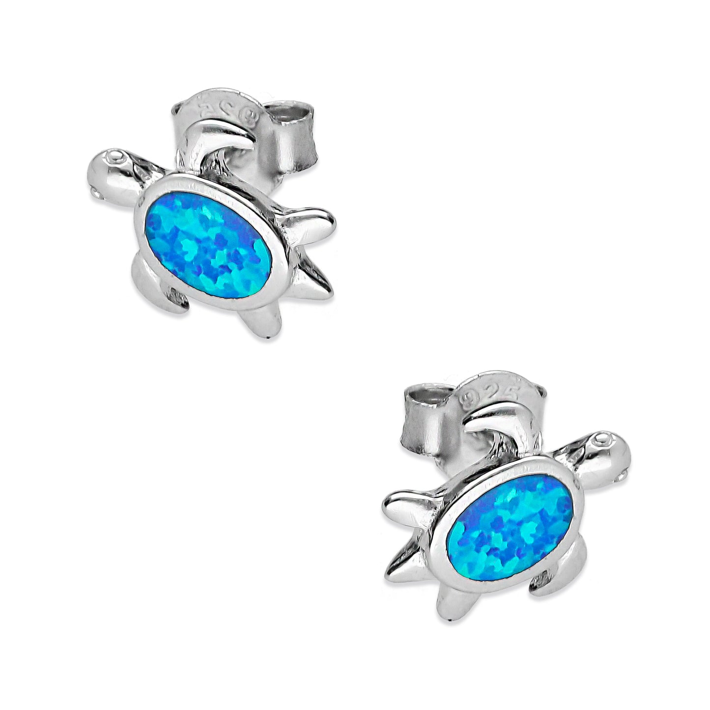 LPAP080 Arete Broquel Tortuga Ópalo Natural Azul Plata .925 Taxco 2040192109