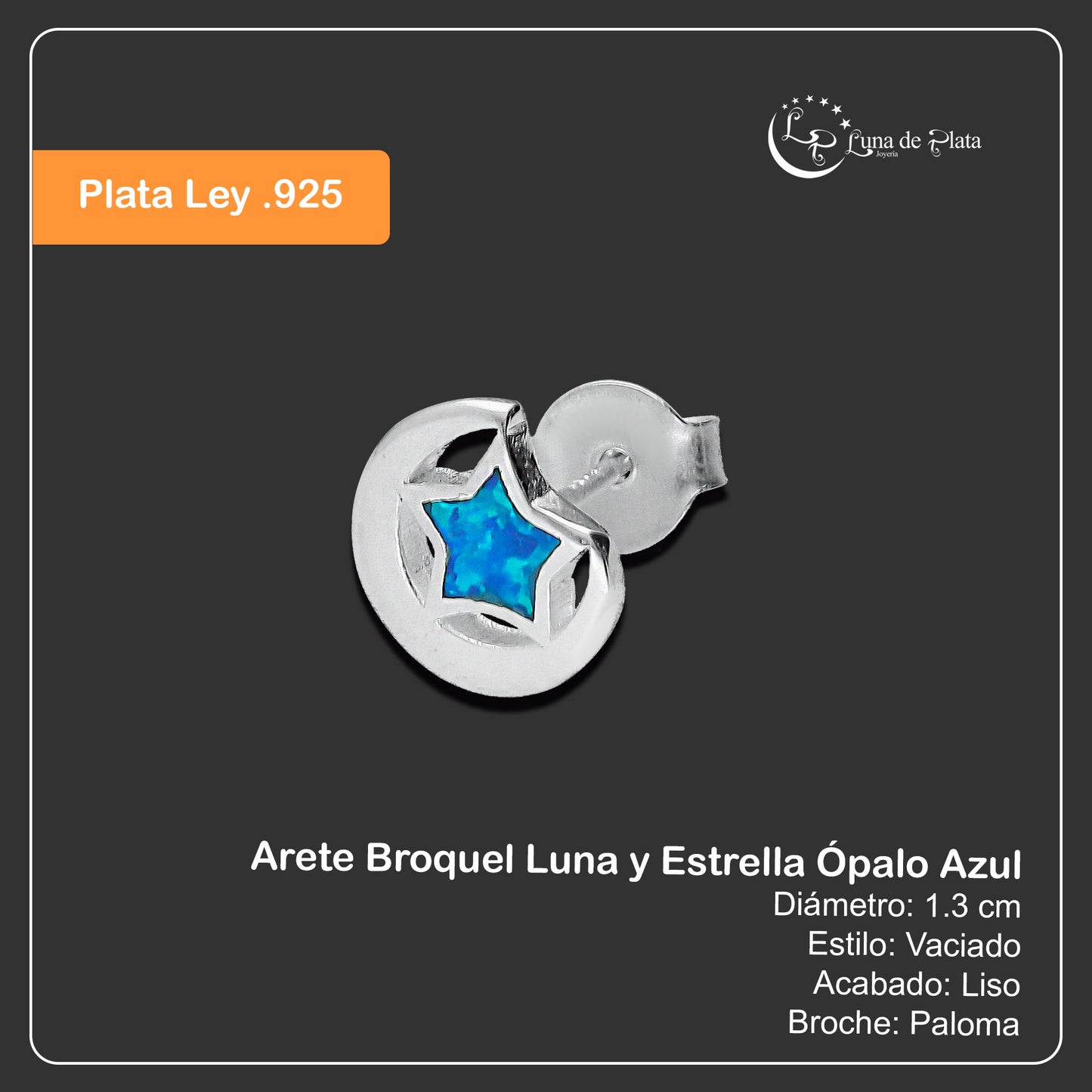 LPAP081 Arete Broquel Luna y Estrella Ópalo Azul Plata .925 Taxco 2040167055