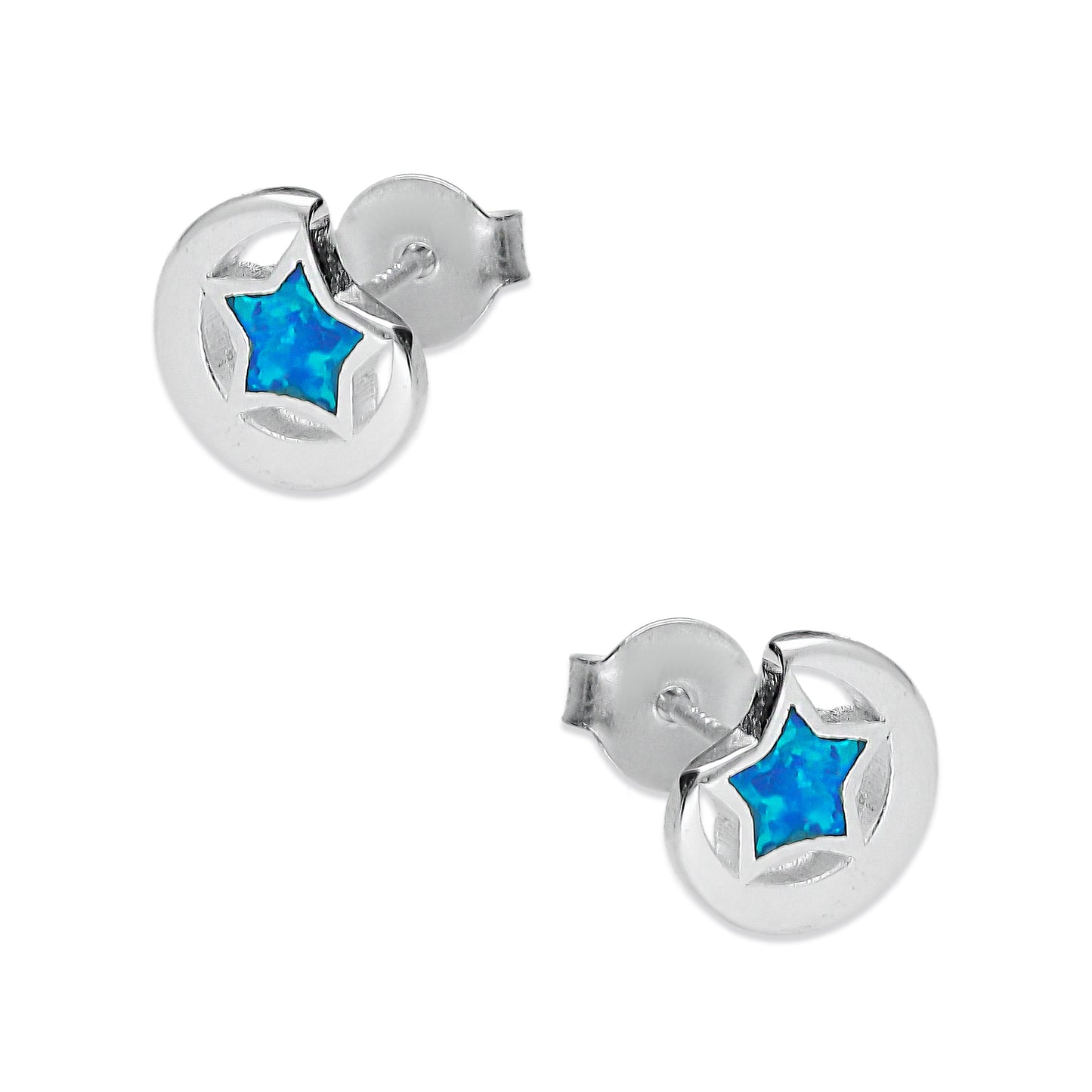 LPAP081 Arete Broquel Luna y Estrella Ópalo Azul Plata .925 Taxco 2040167055