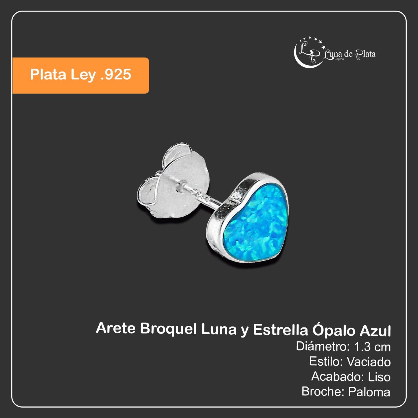 LPAP082 Arete Broquel Corazón Ópalo Natural Azul Plata .925 Taxco 2040155157