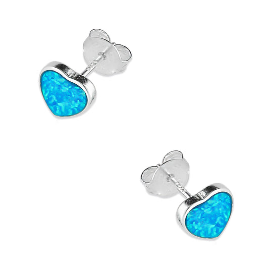 LPAP082 Arete Broquel Corazón Ópalo Natural Azul Plata .925 Taxco 2040155157