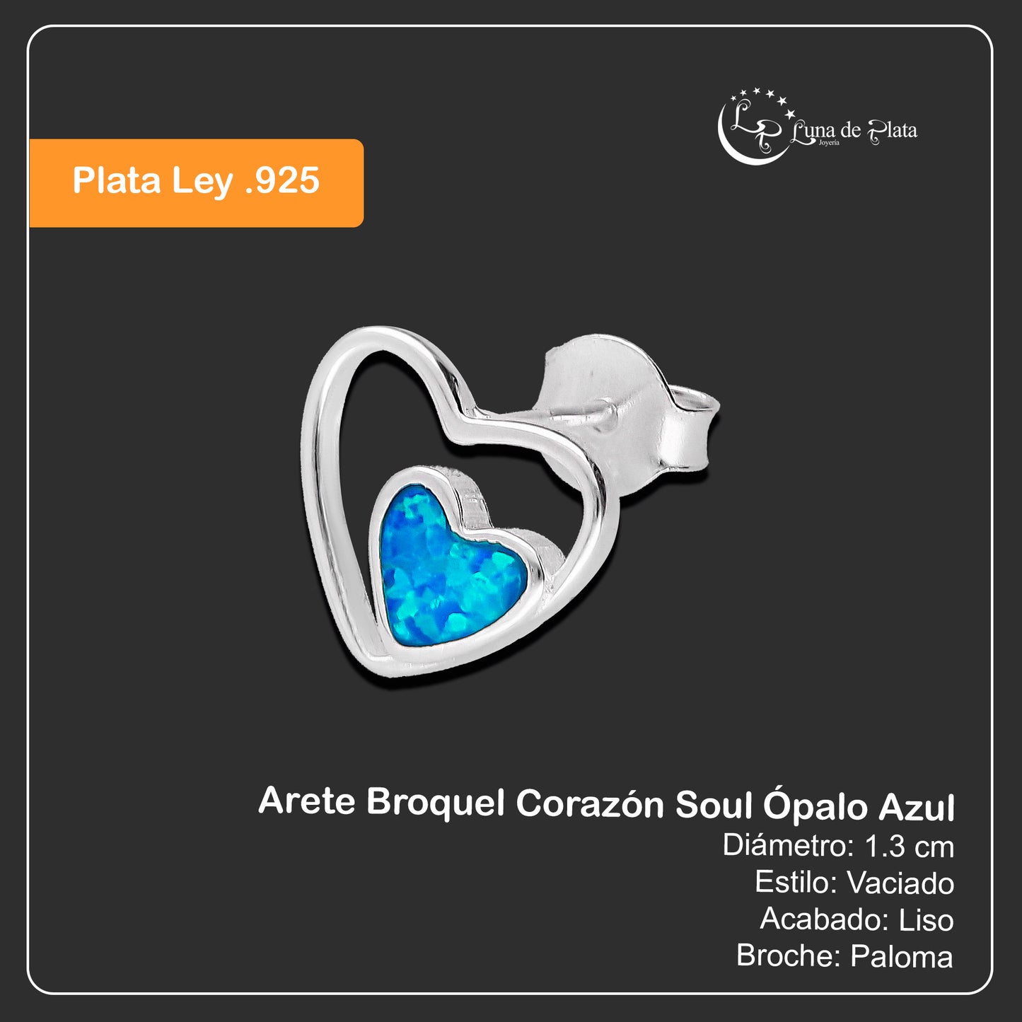 LPAP083 Arete Broquel Corazón Soul Ópalo Azul Plata .925 Taxco 2040155711