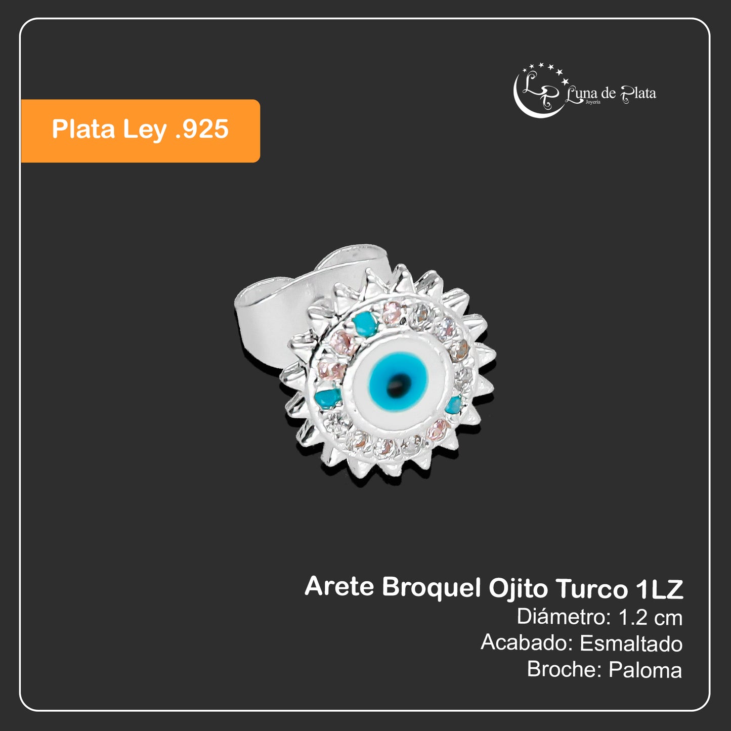 LPAP084 Arete Broquel Ojito Turco 1LZ Plata .925 Taxco 2078064153